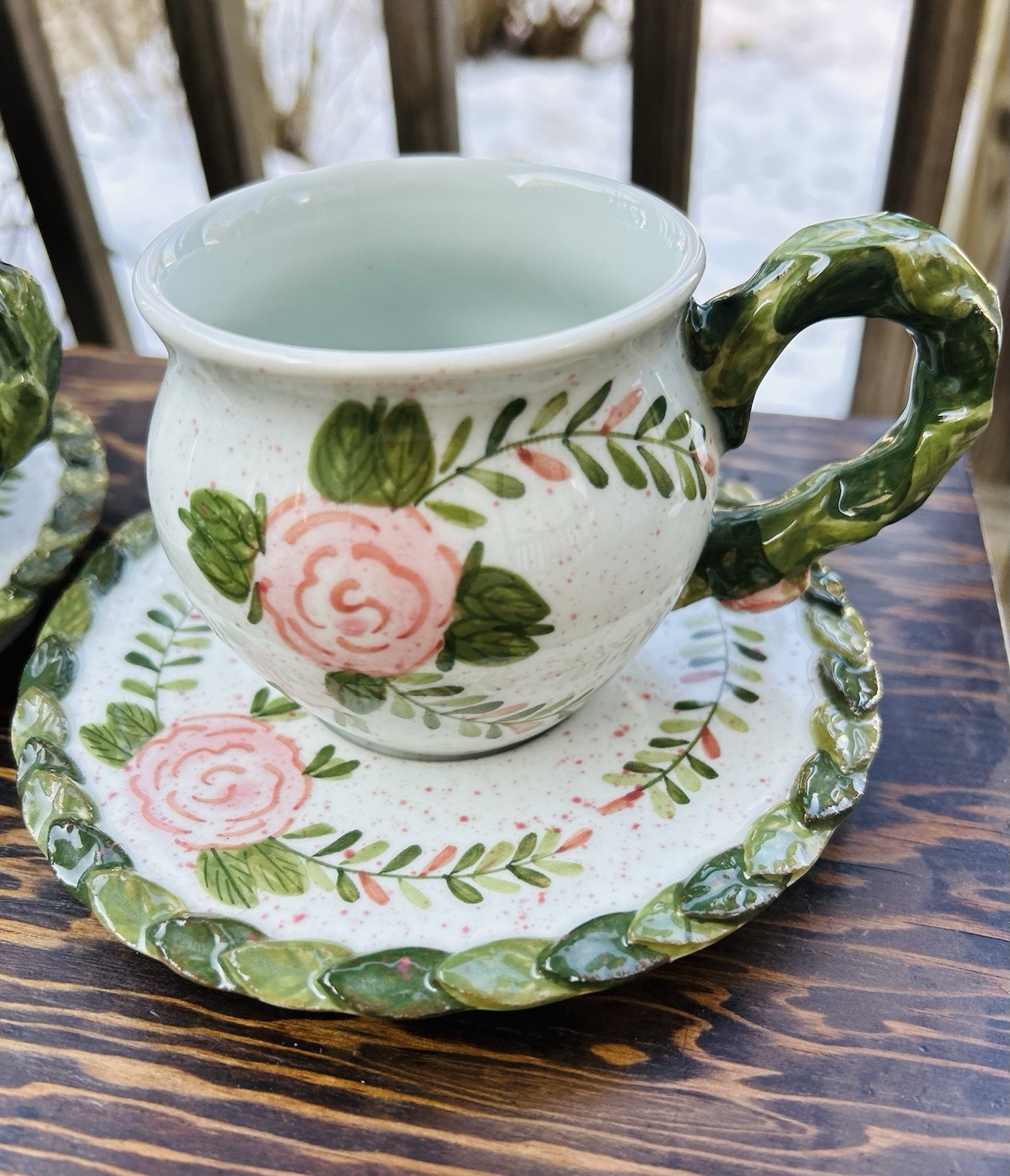 Papel Giftware Floral Ceramic Cup & Saucer Set, Thailand, Four-Piece