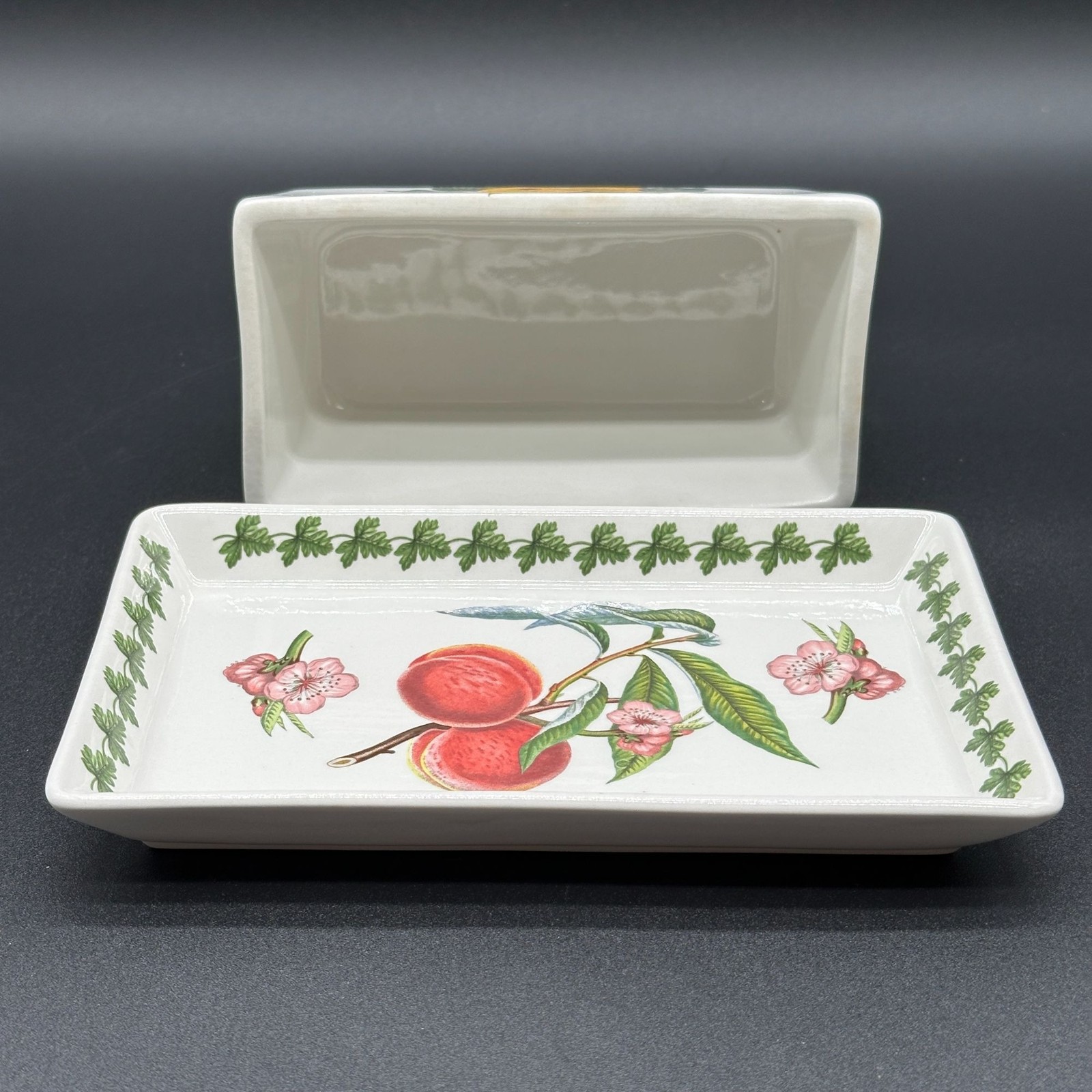Portmeirion POMONA Wilmot’s Early Red COVERED BUTTER DISH Goddess of Fruit 2 Pc