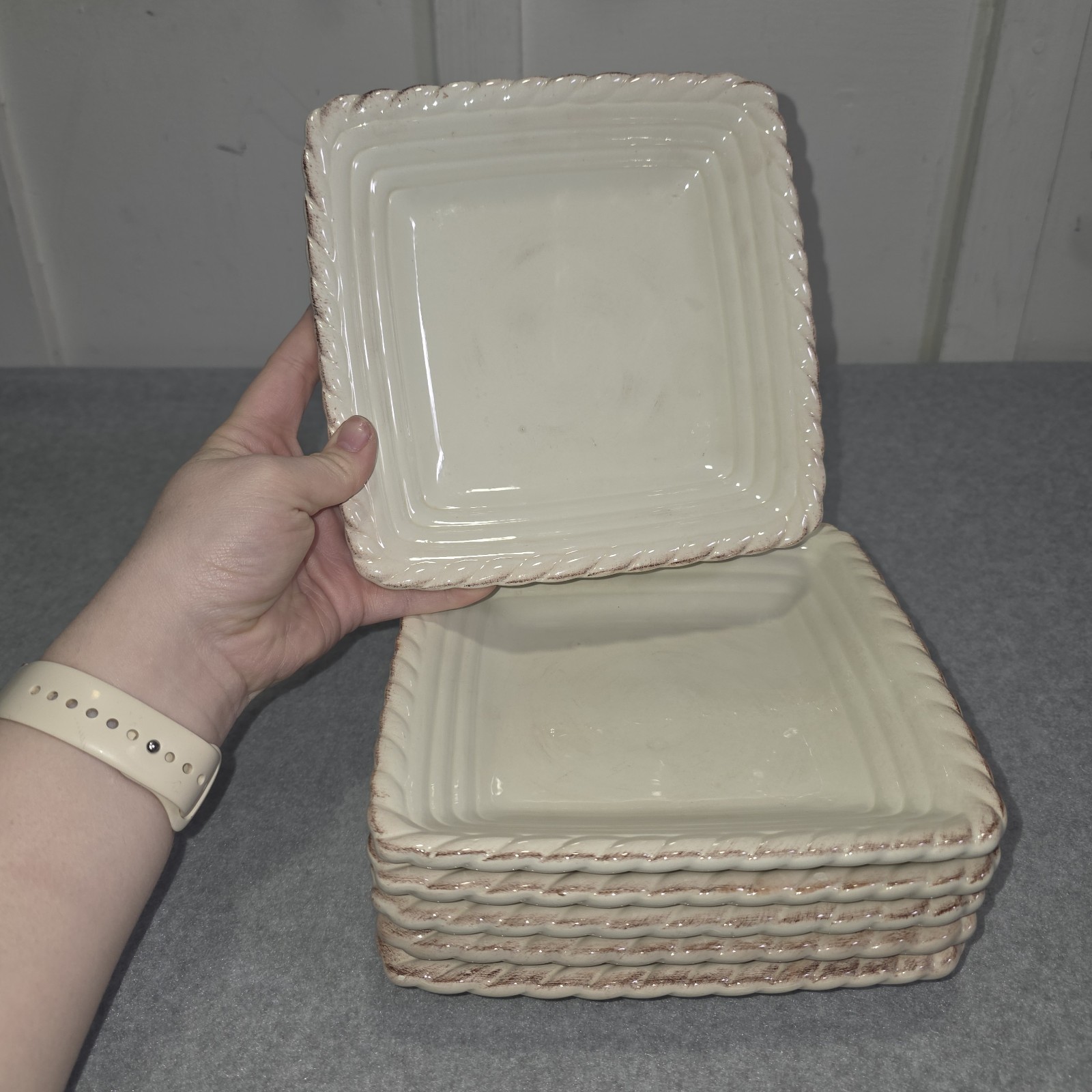 Artimino Tuscan Countryside Ivory/White Square Salad Plates 8″ Set of 6