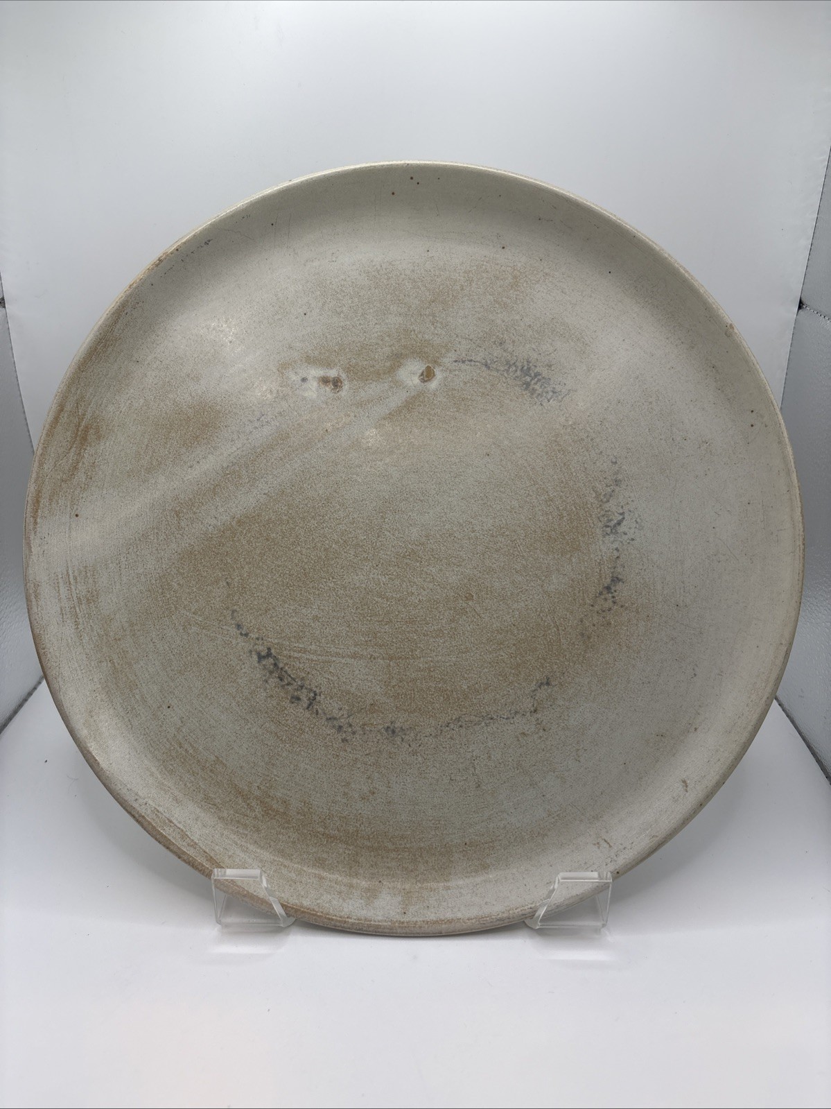Vintage Handmade 11.75” Studio Art Stoneware Wall Plate Rustic Earth Tone Glaze