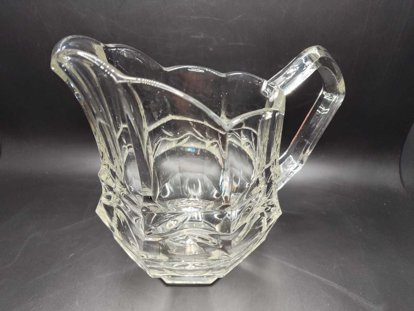Vintage Heavy Paneled Clear Glass 7”H x 8″L x 5″W Pitcher Juice