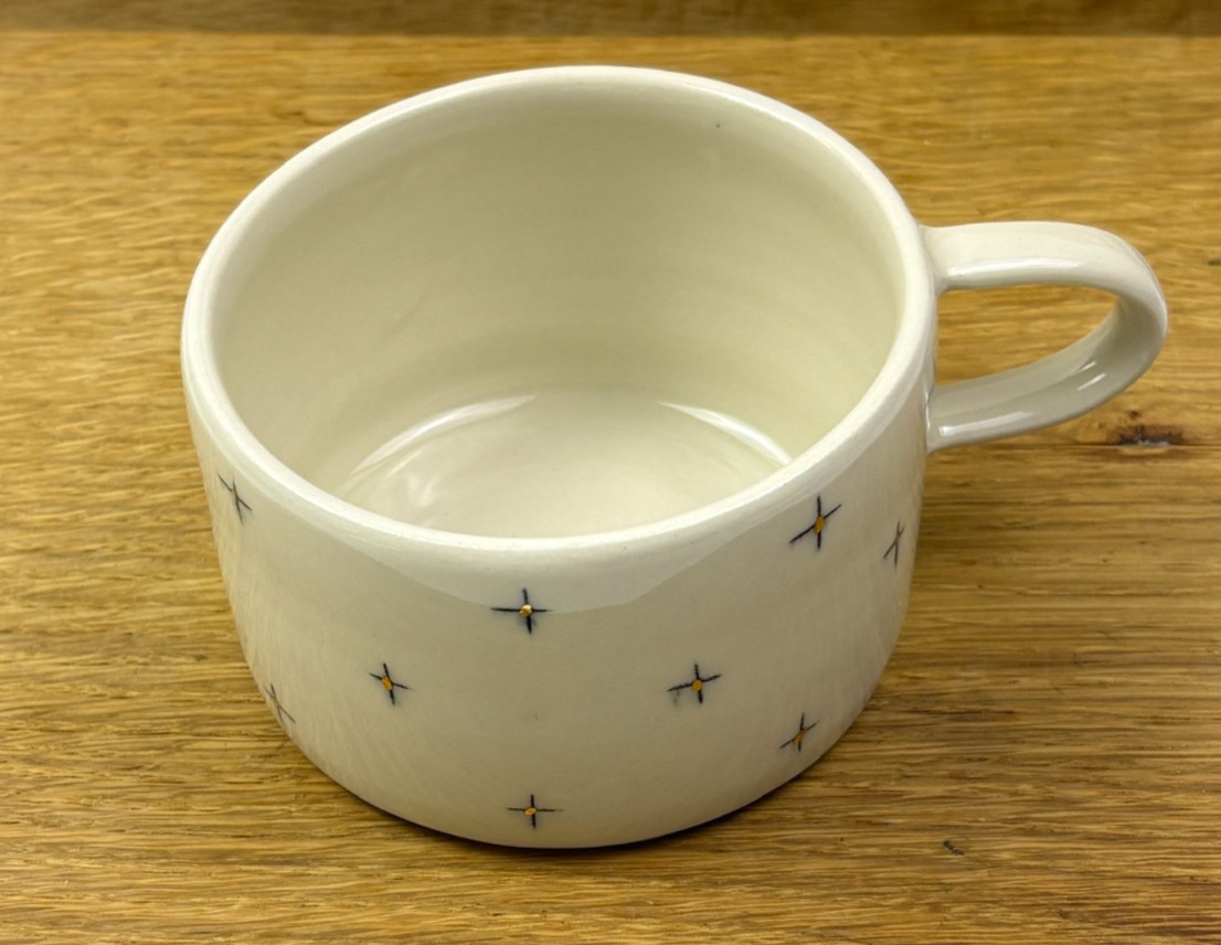 Petrichor + Gold Star Crossed Porcelain Mug 22K Gold Studio Pottery