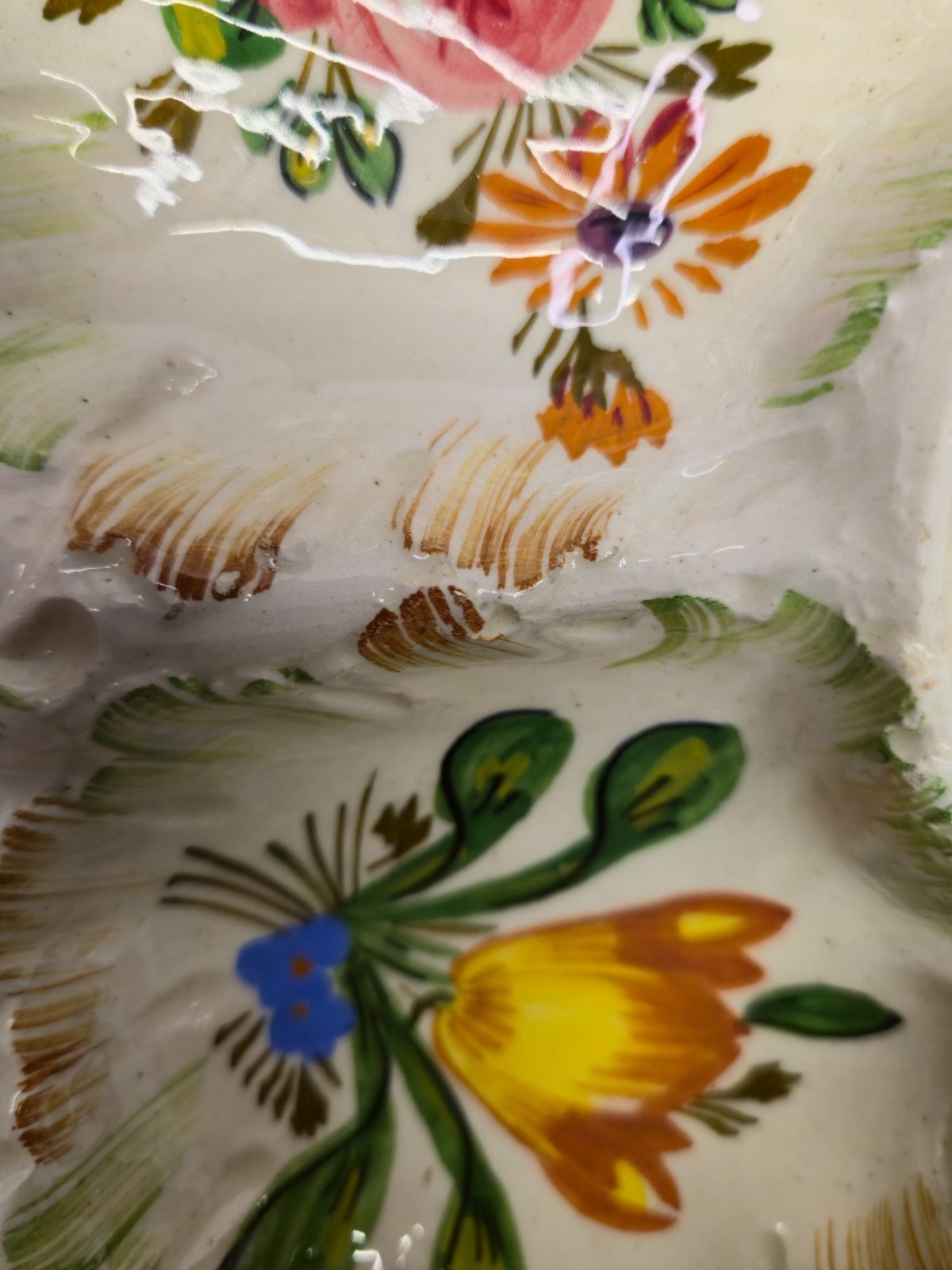 Vintage Ovington New York Italian Pottery Divided Relish Dish Handle bright art