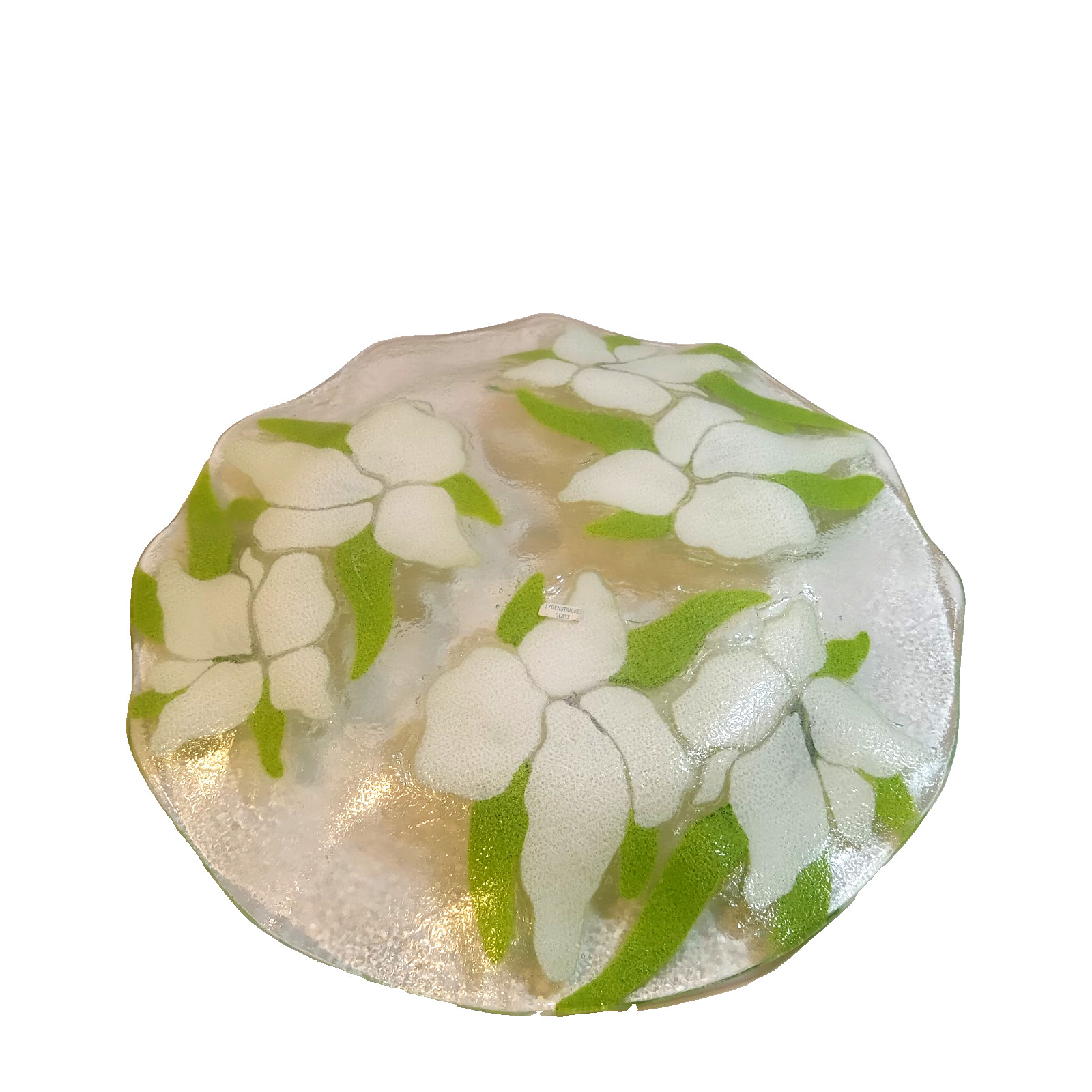 Sydenstricker Floral Fused Glass Plate Round 13.5″ Clear Artisan Home Decor