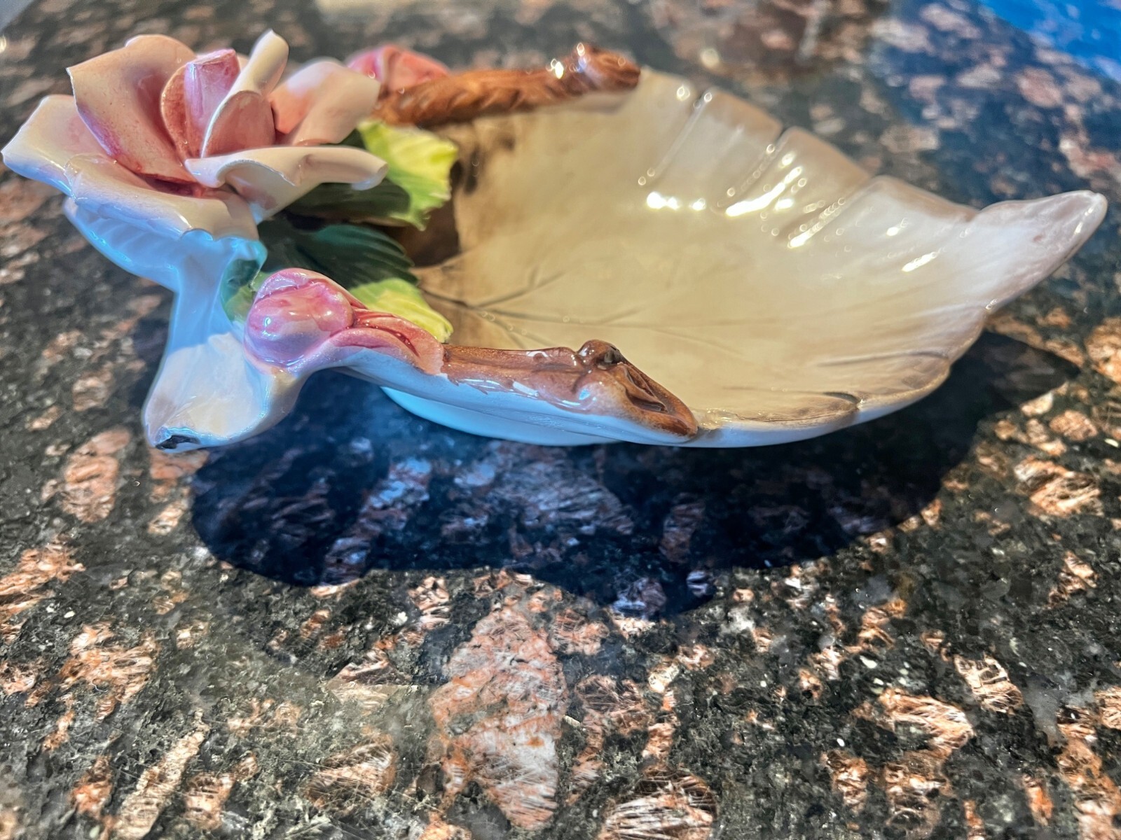 Capodimonte Floral & Leaf Porcelain Dish 10.75″ X 9″ X 3″ Hand Made Italy