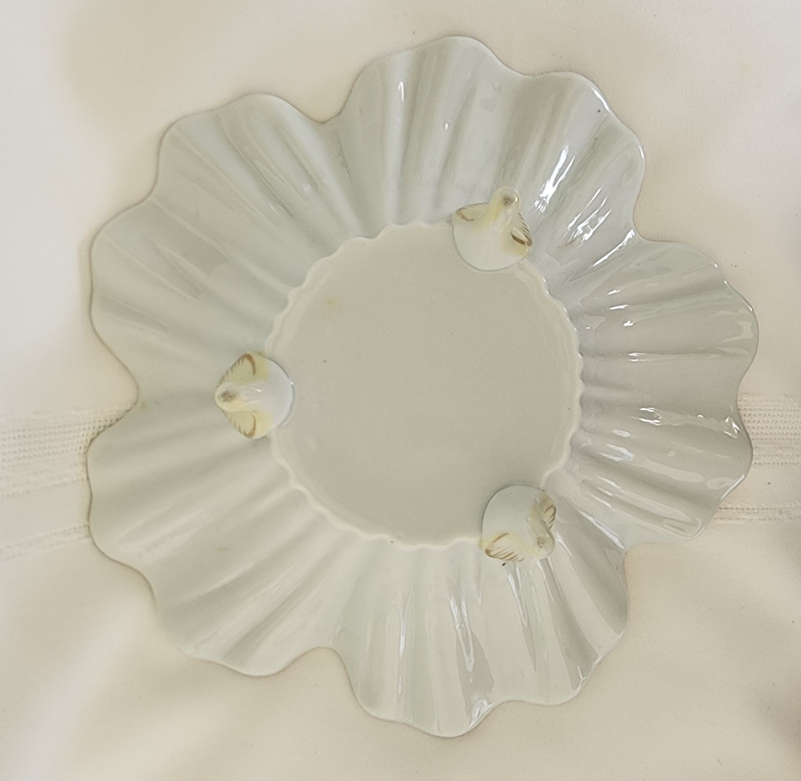 Antique Porcelain Hand Painted Purple & Gilded Floral Ftd Scalloped Bowl 8×2.25