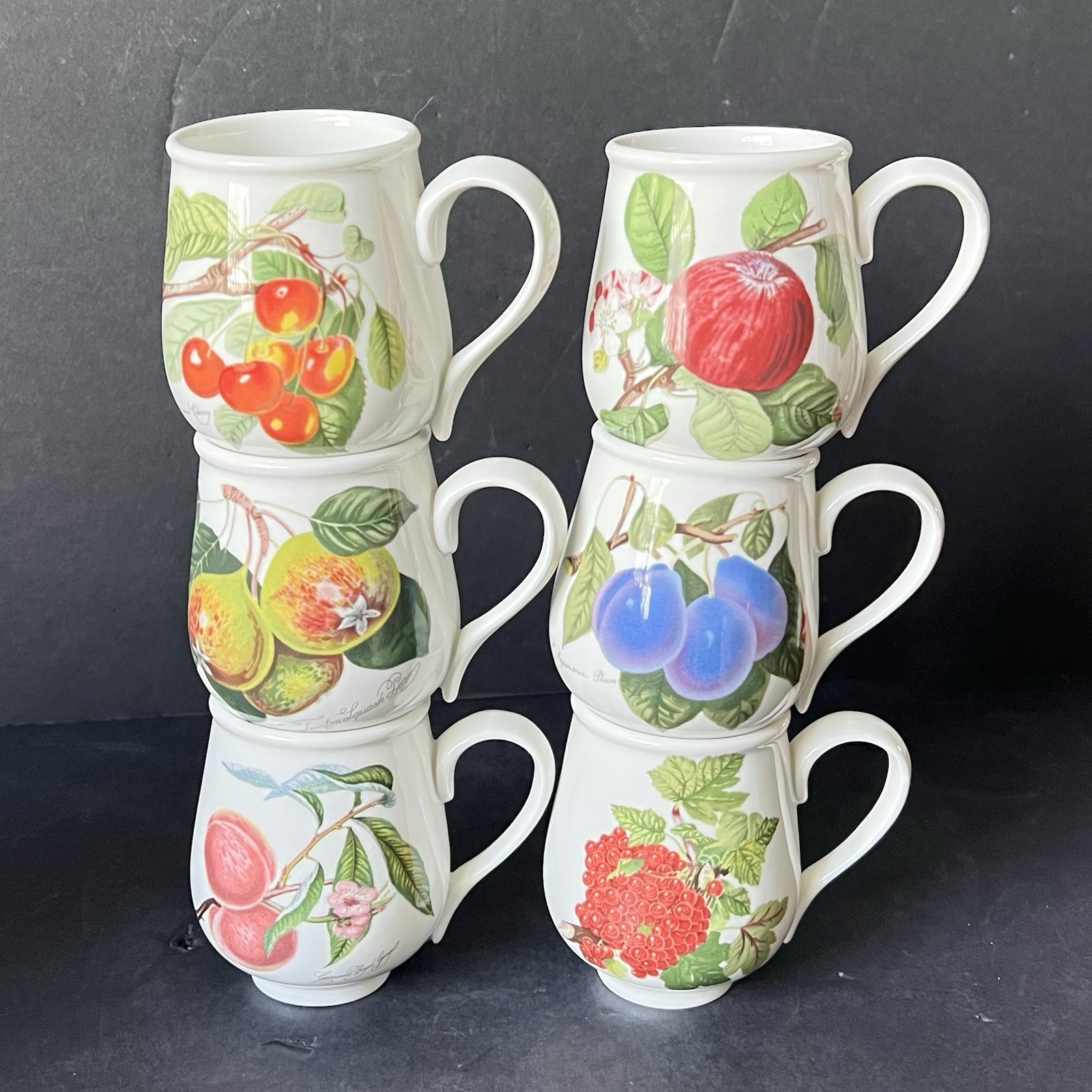 VTG Portmeirion Pomona Set Of 6 Small Fruit Cups Mugs Porcelain Made in England