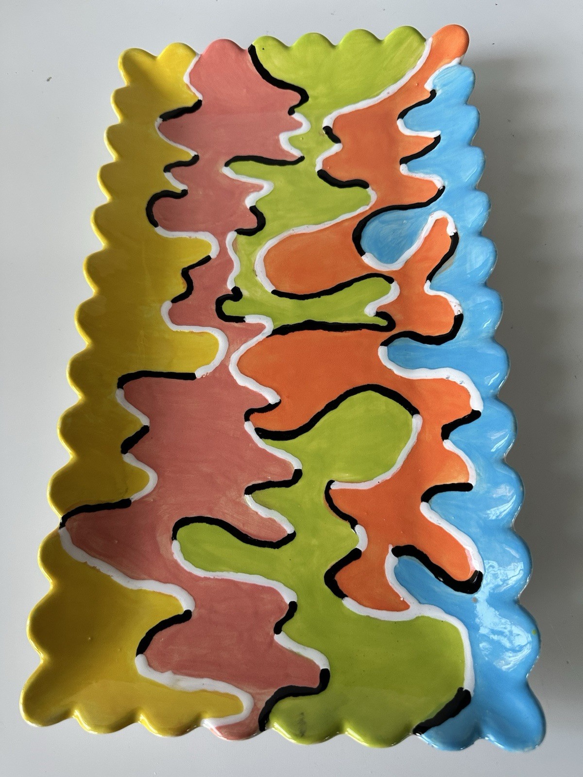 Signed Lori Mobbs Handmade Studio Pottery Abstract Art Ceramic Tray Platter