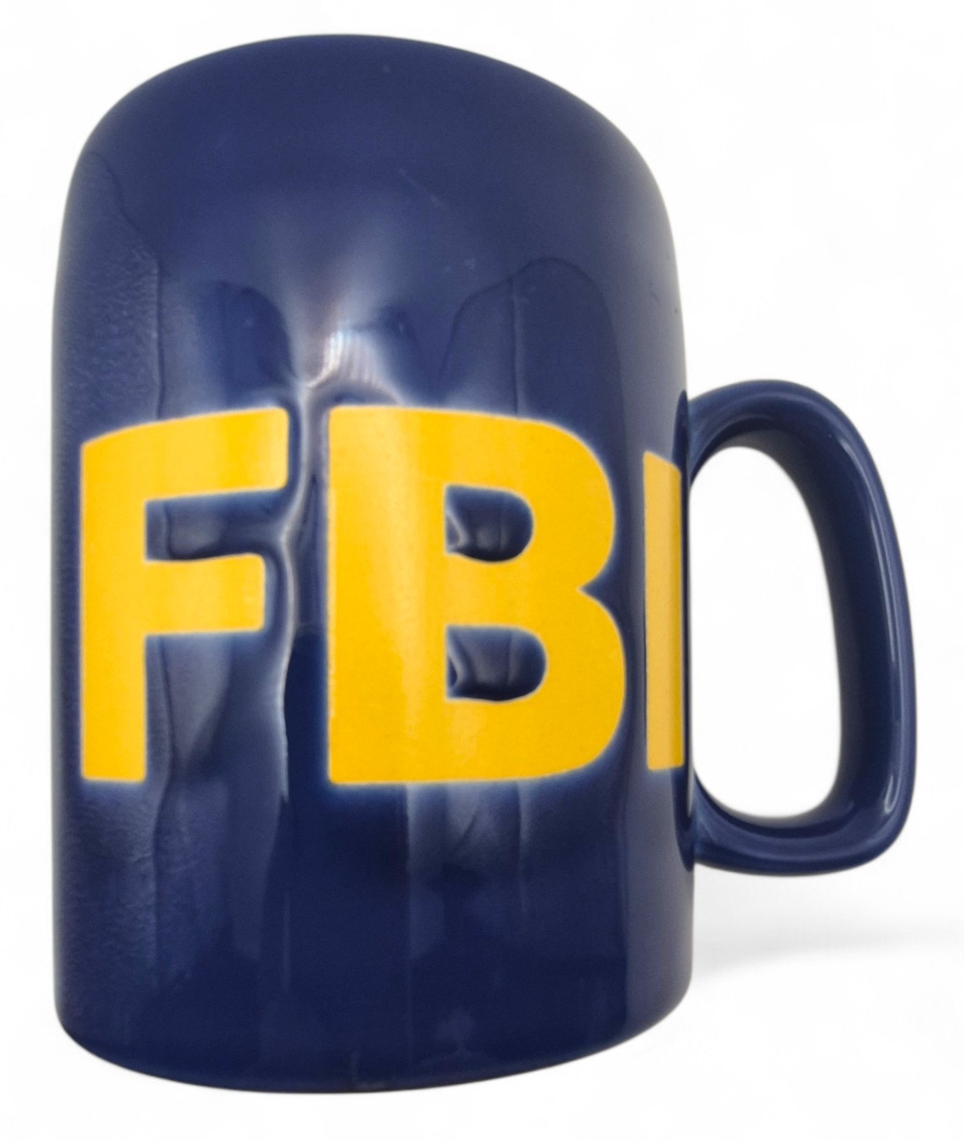 Vintage Waechtersbach Germany FBI Logo Coffee Mug Cobalt Blue Yellow Ceramic HTF