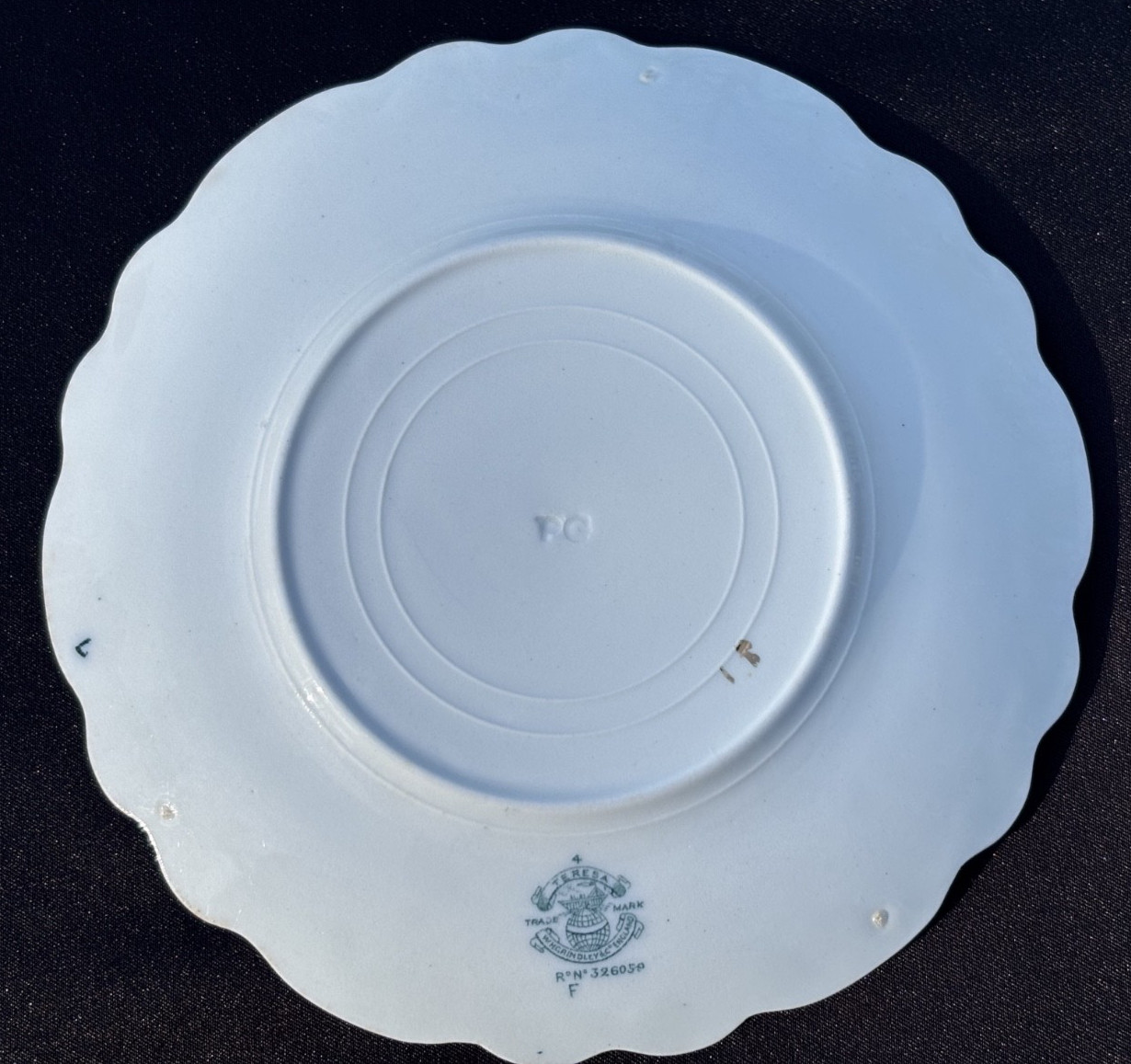 W.H. Grindley Co. England Teresa Teal Green Scalloped Edge 7″ Dessert Plate VGUC