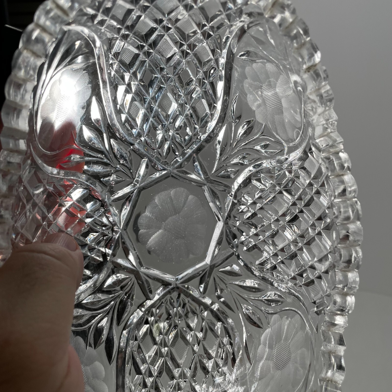 Brilliant Cut Glass Oval Bowl -Floral – 8 in. x 5.75 in. x 4.75 in. Sawtooth Rim