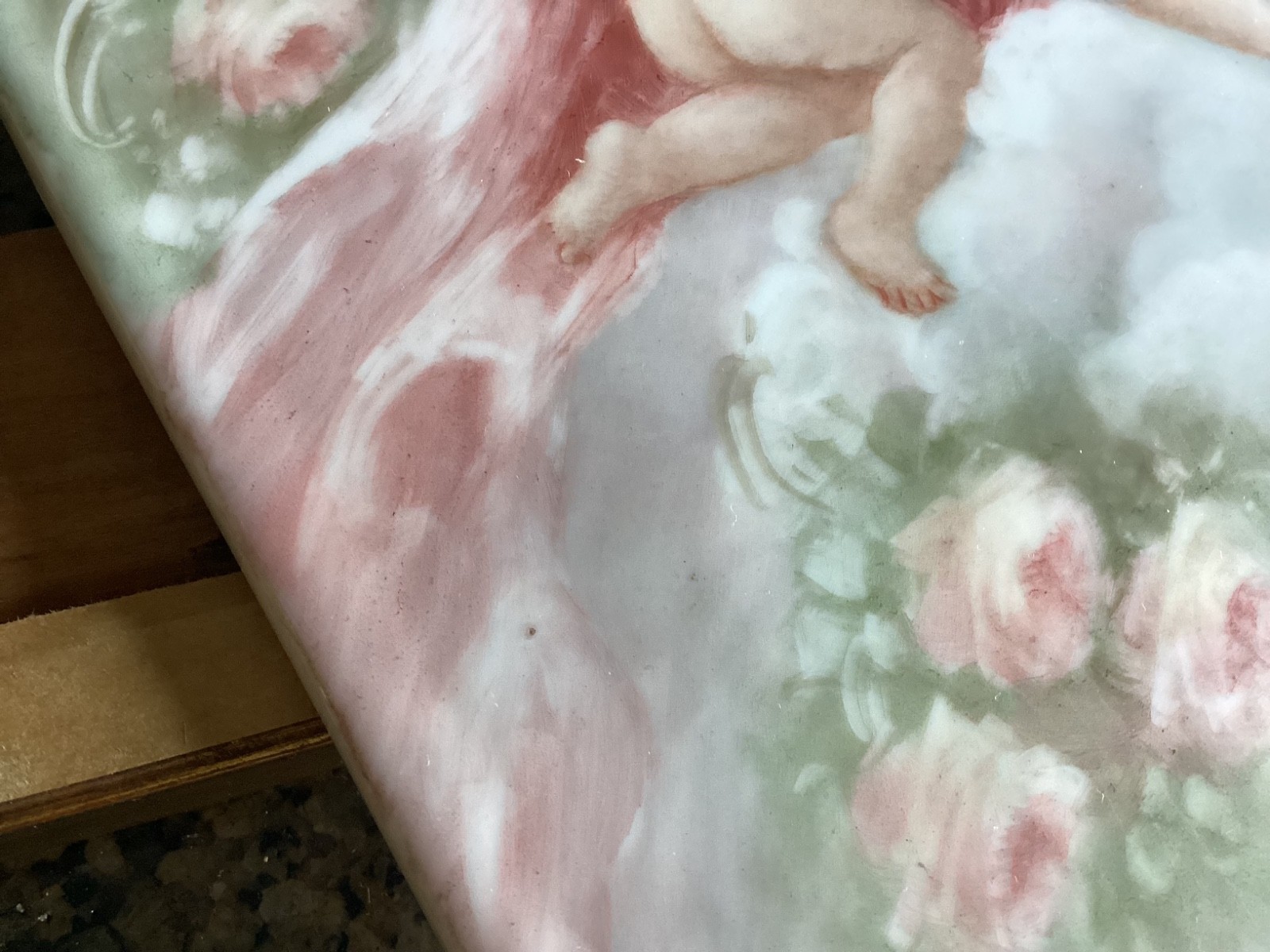 Antique 14×6” T&V Limoges HandPainted Porcelain Tile Plaque Artist Signed Cherub