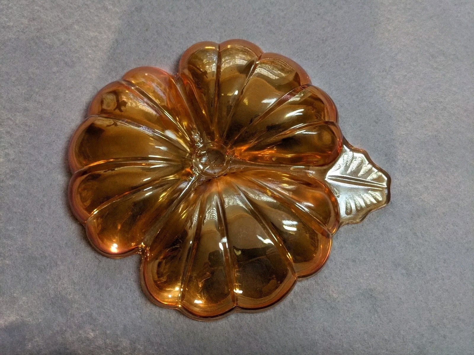 Vintage Amber Marigold Carnival Glass 3 Section Flower Leaf Candy Nut Dish