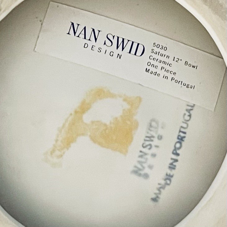 Vintage Nan Swid Design Ceramic BOWL White Asymmetrical 12″ Heavy, Portugal