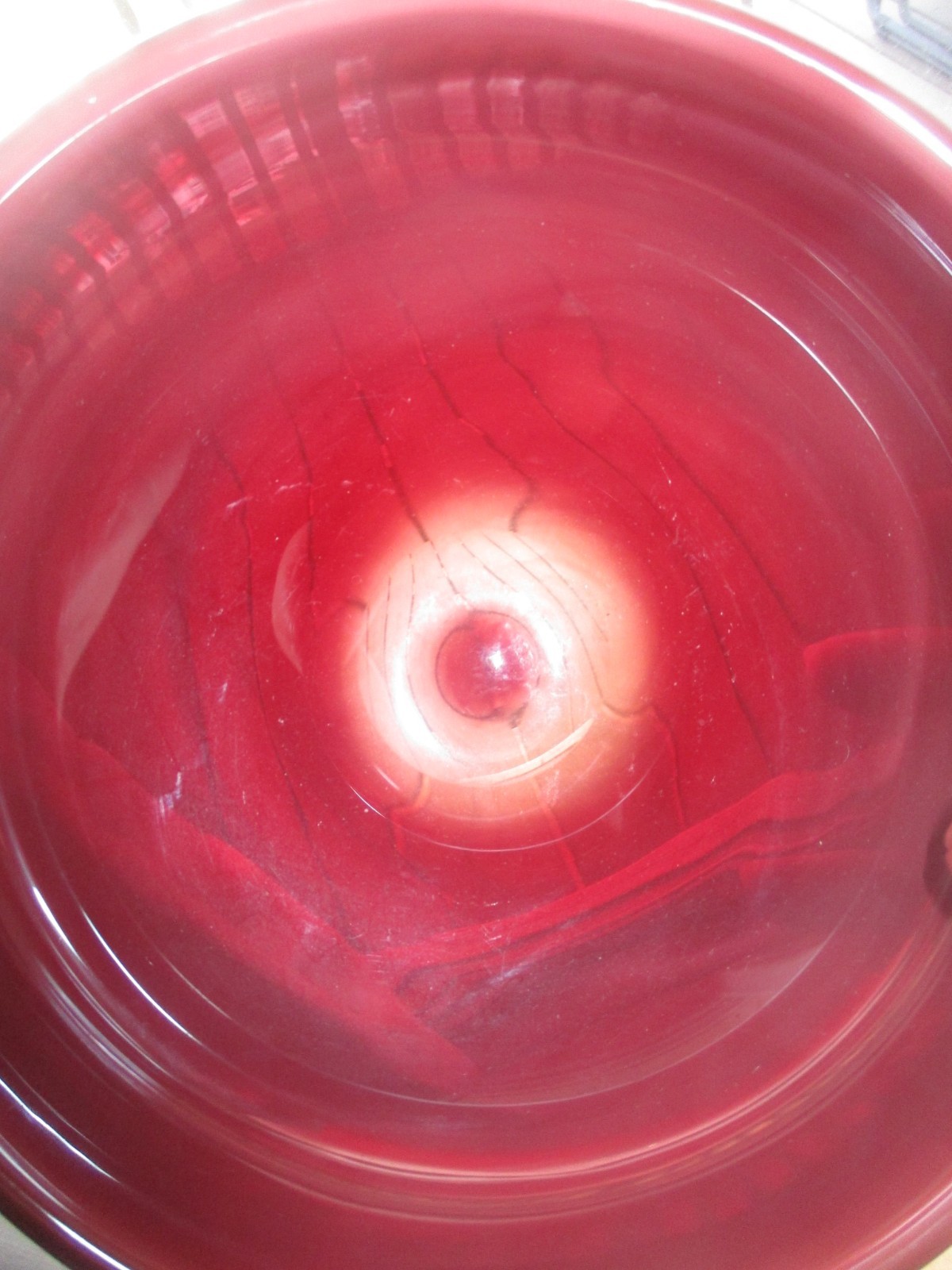 Baker O’Brien Studio 1997 Studio Art Hand Blown Red Swirl Glass Bowl