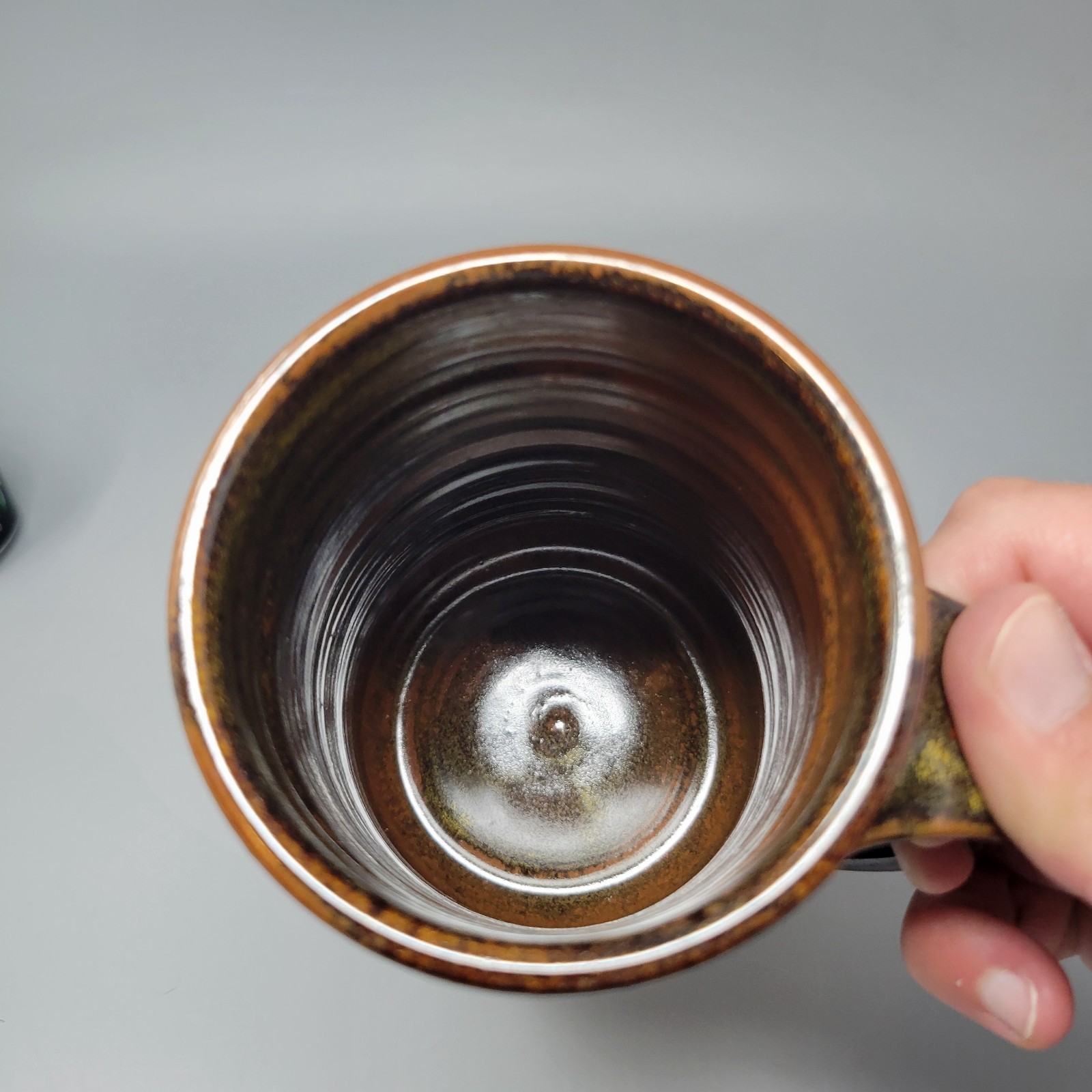 Whynot Pottery North Carolina Seagrove NC Spiral Mug Stein Brown Orange