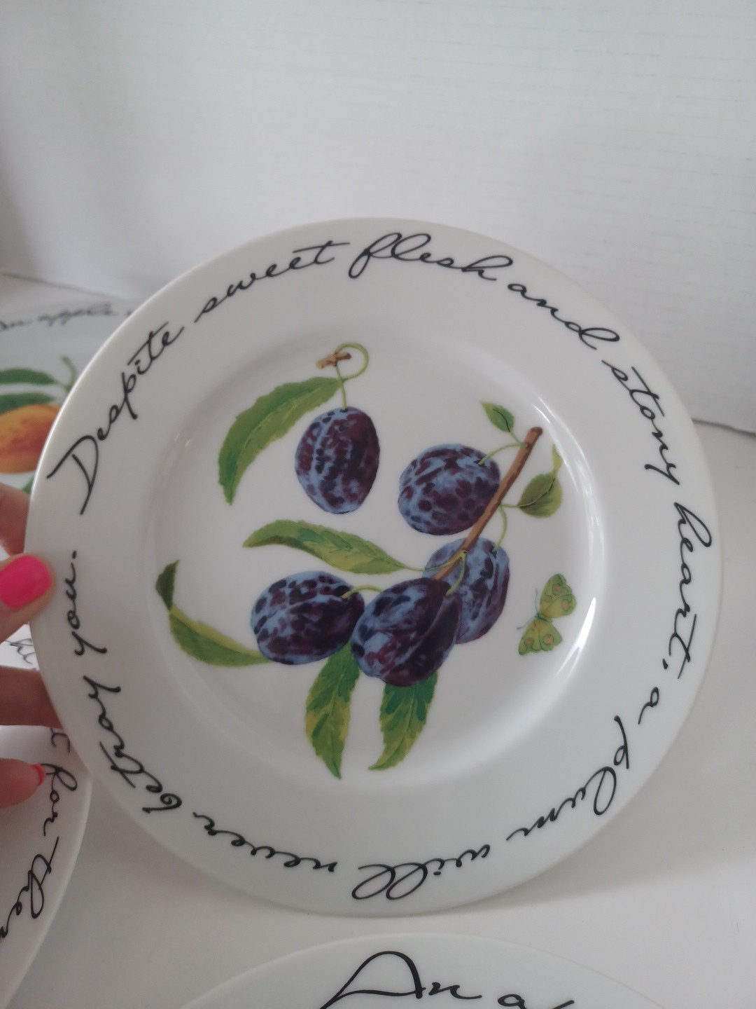 William Sonoma Orchard Suite Plates Set Of 4 Salad Dessert Bread Fruits Motif