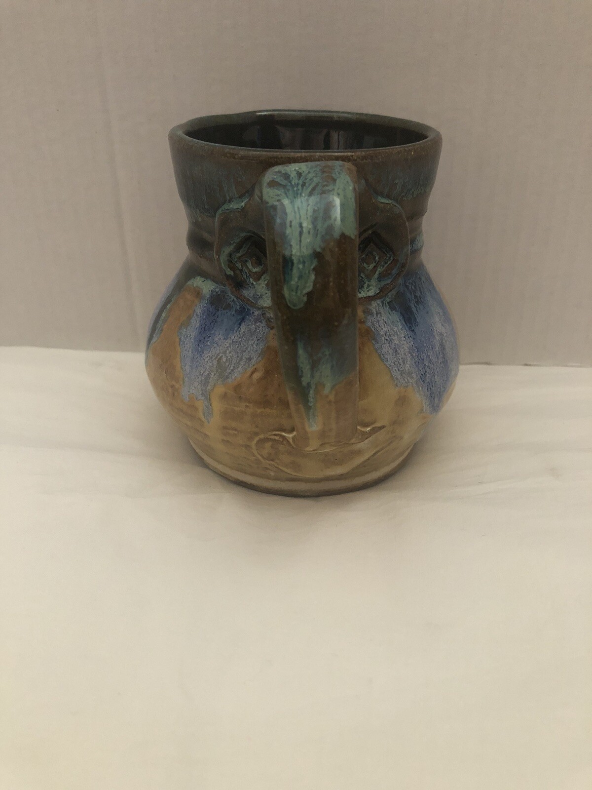 Pottery Happy Face Mug Signed Pretty Hand Made Look At Picture Enlarged To See