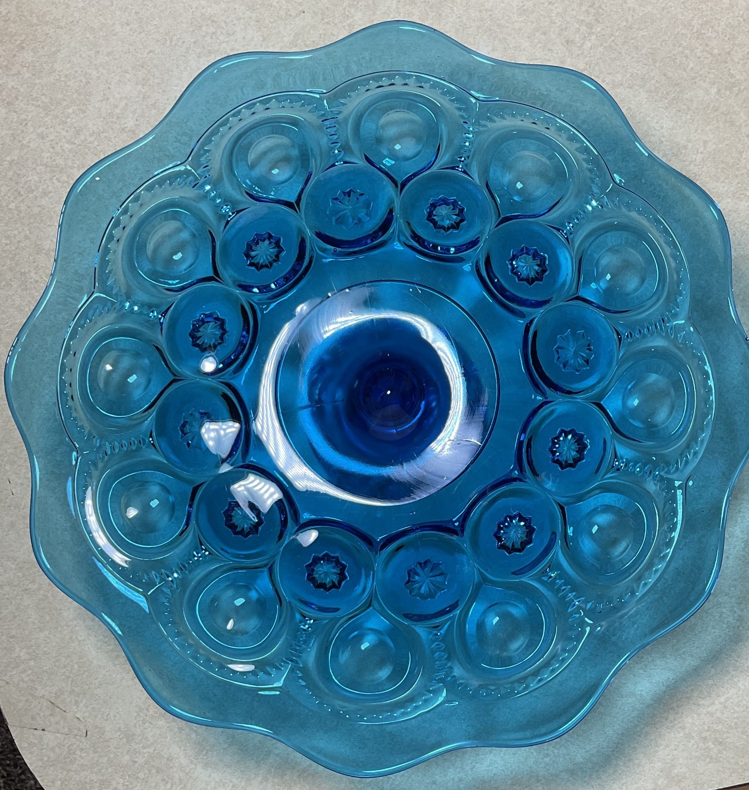 Vintage LE Smith Blue Moon and Stars Pedestal Cake Stand 11″ Diameter Surface