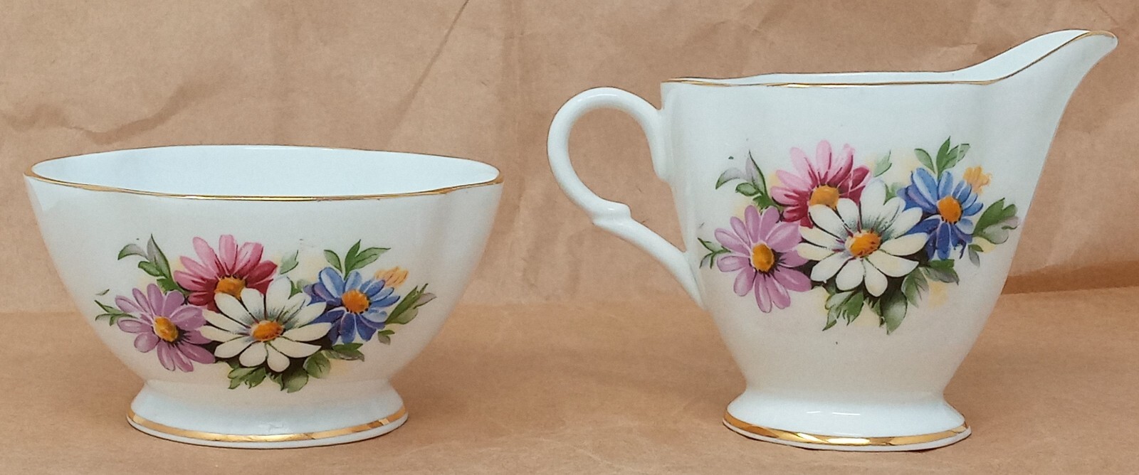 Crownford Creamer & Open Sugar Bowl set Fine Bone China England floral design