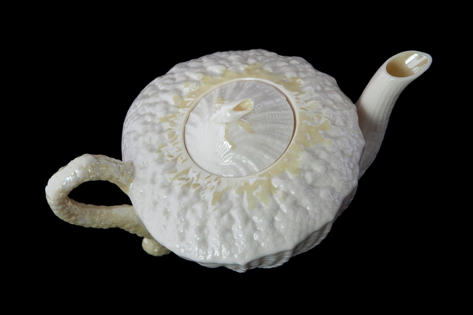 Vintage Belleek Irish Seashell Neptune Porcelain White Teapot – Green Mark