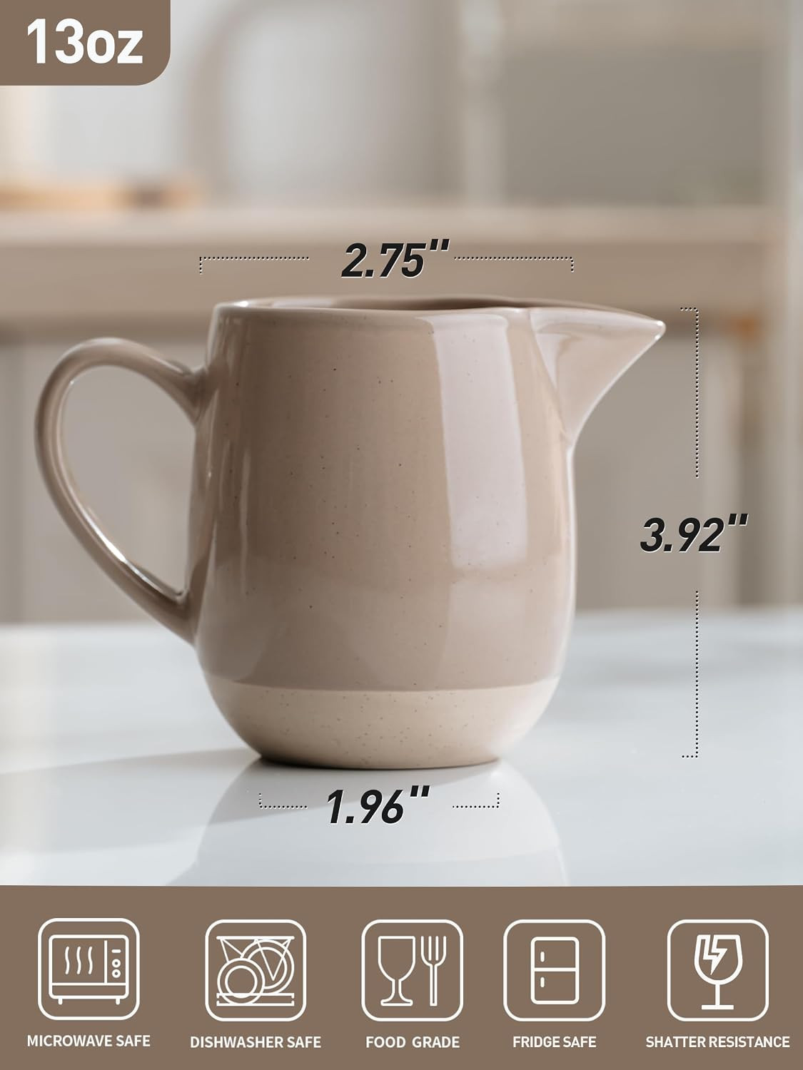 Milkyway 13oz Creamer with Handle, Ceramic Coffee/Milk/Sauce/Serving/Salad Pitch