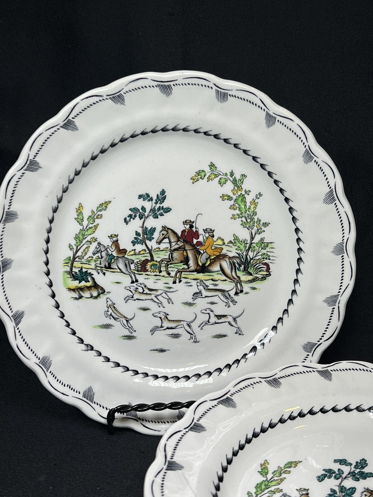 6 Rare ATQ Vintage 1920’s Booths Hand Painted Liverpool Hunt Plates A 8090 6.75”
