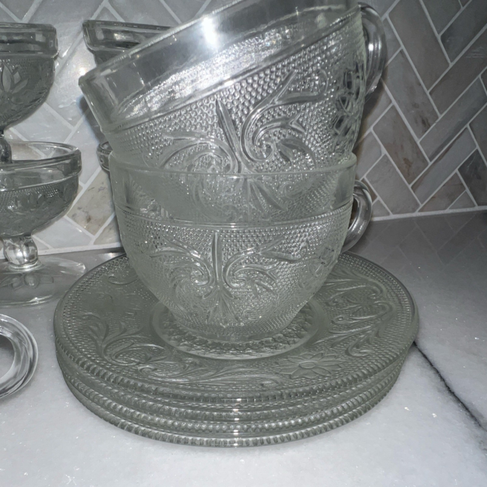 Tiara Indiana Glass Pressed Glass Sandwich Clear Dinner Set – Cups, Bowls,Plates