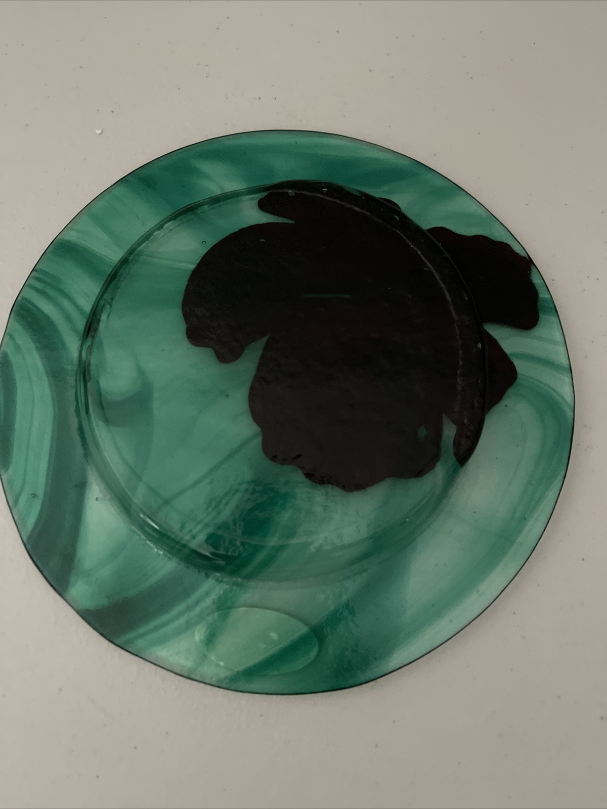 Jan Mitchell Studio Art Glass Signed Fused Hibiscus Plate Blue 5⅜” Diam