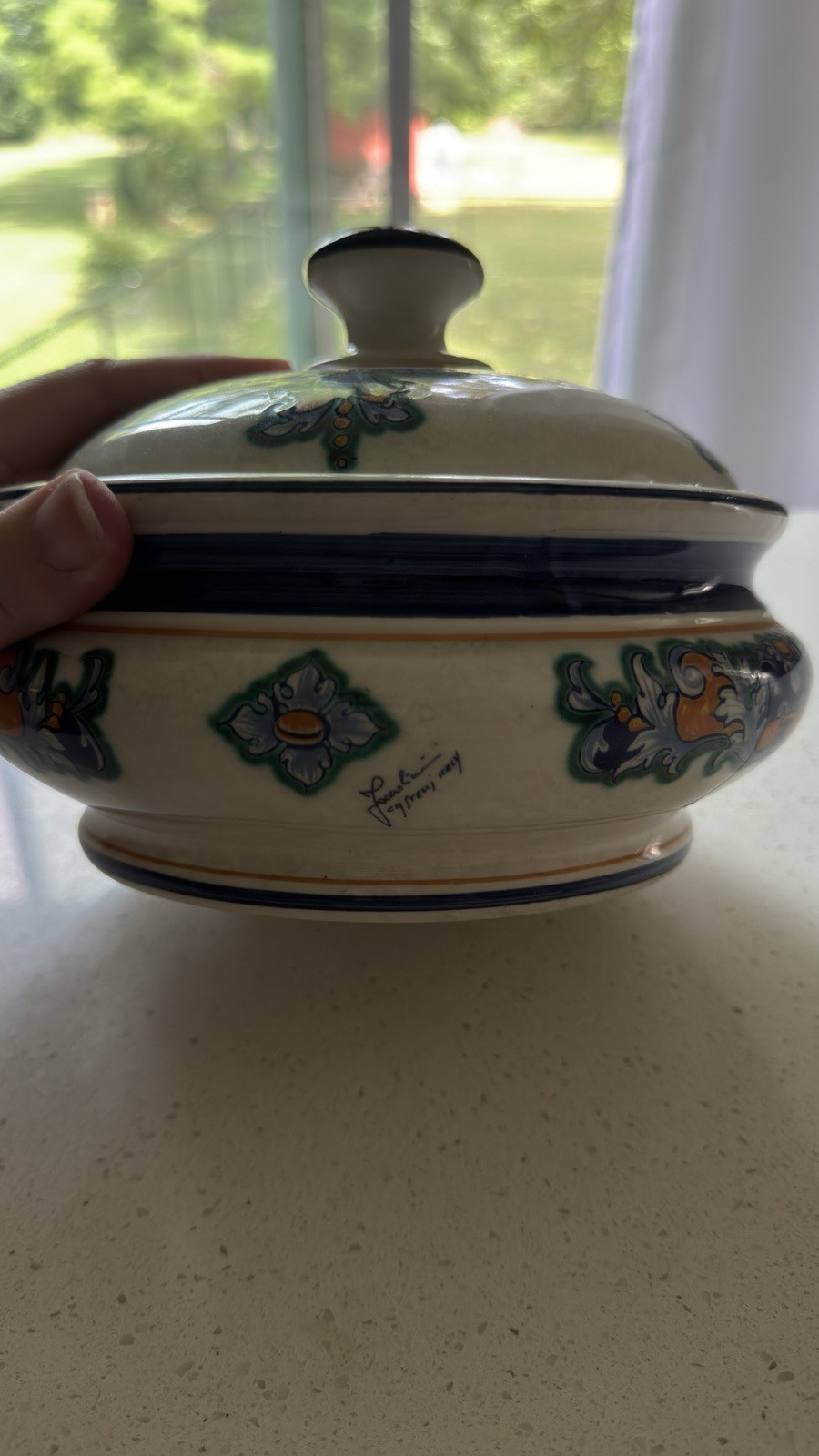 FACCIOLINI Handmade in Italy Hand-Painted Floral Ceramic Lidded Bowl