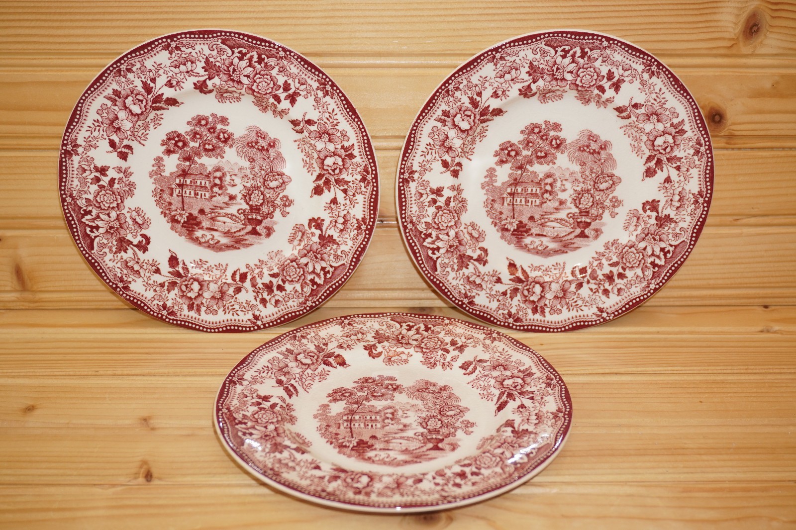 Royal Staffordshire Tonquin Red Set of 3 Bread & Butter Plates, 6 1/2″ (B44)