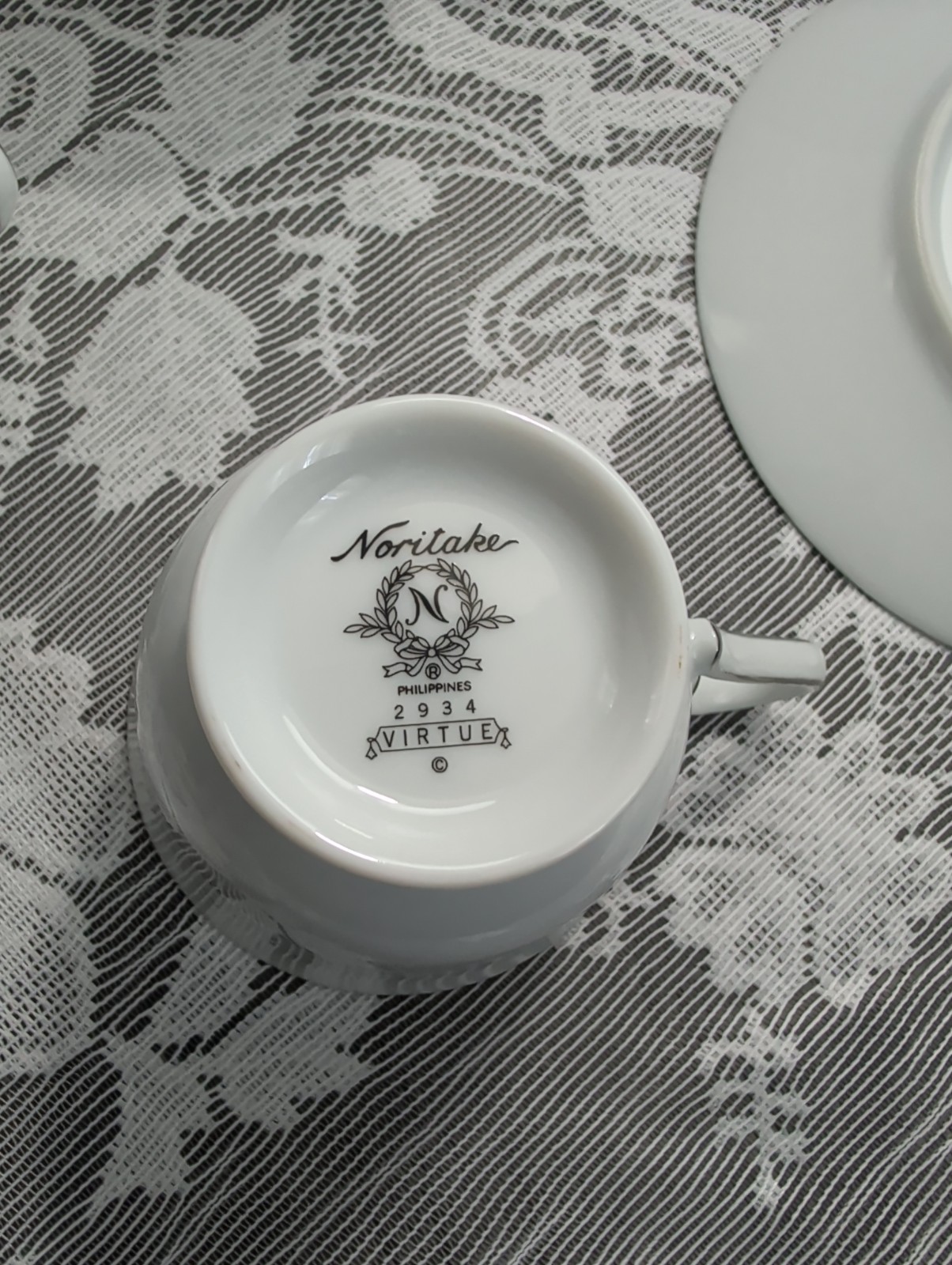 Noritake Virtue Tea Cup and Saucer Platinum Trim White & Blue Japan 2934 Vintage