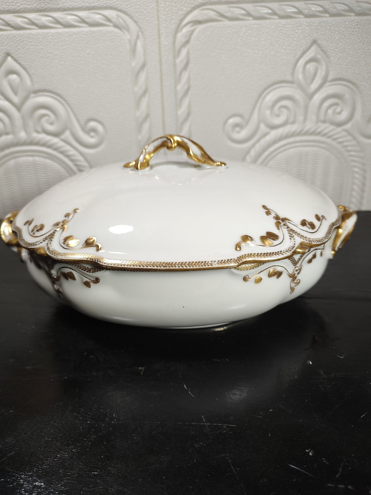 Haviland Limoges Round Oval Vegetable Bowl Double Gold Trim