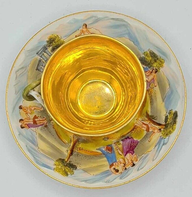 Antique 1800s Richard Ginori Capodimonte Hand Painted Cup & Saucer