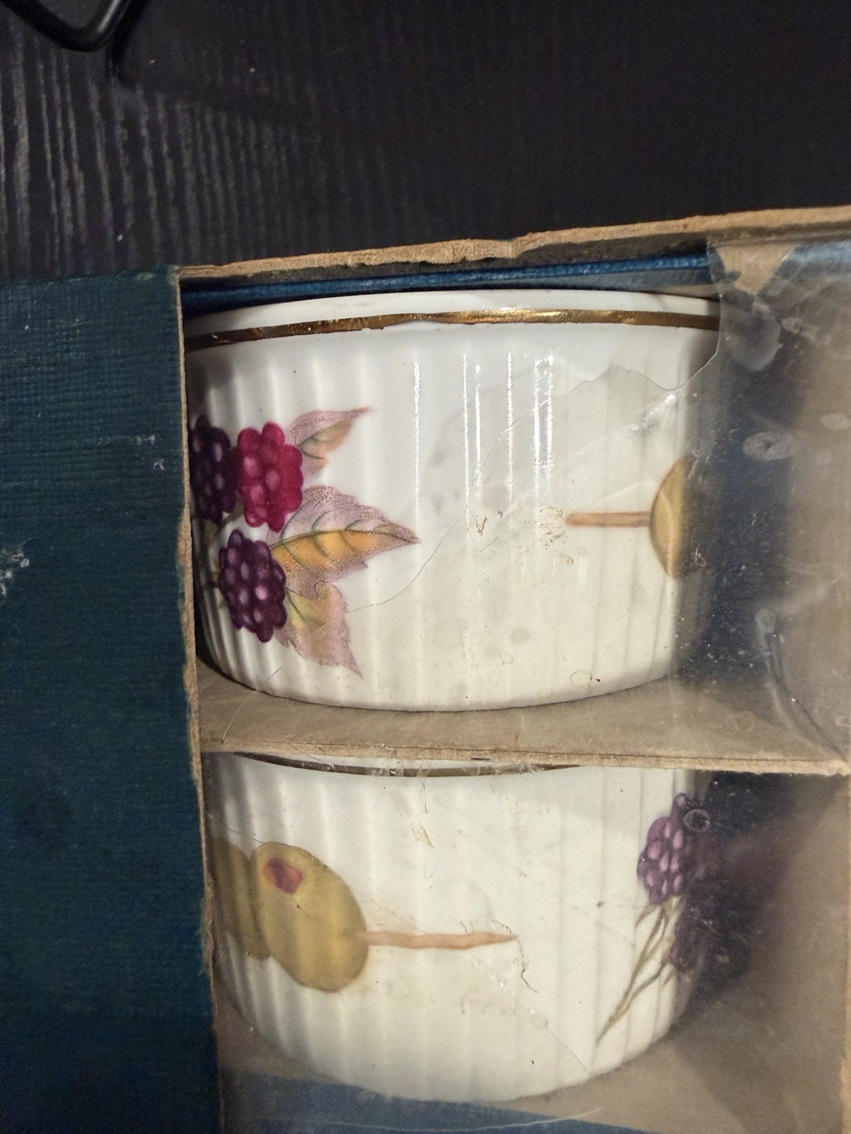 VTG Royal Worcester ‘Evesham’ Flameproof Porcelain Ramekins Set 6 Fruit Pattern