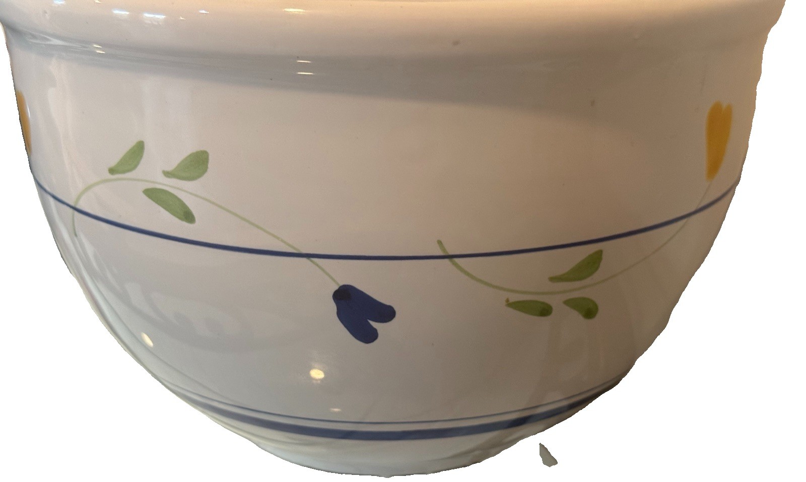 Vintage Italy Nesting Ceramic Mixing Bowl Set 3pc Floral Blue Line Stoneware Pot