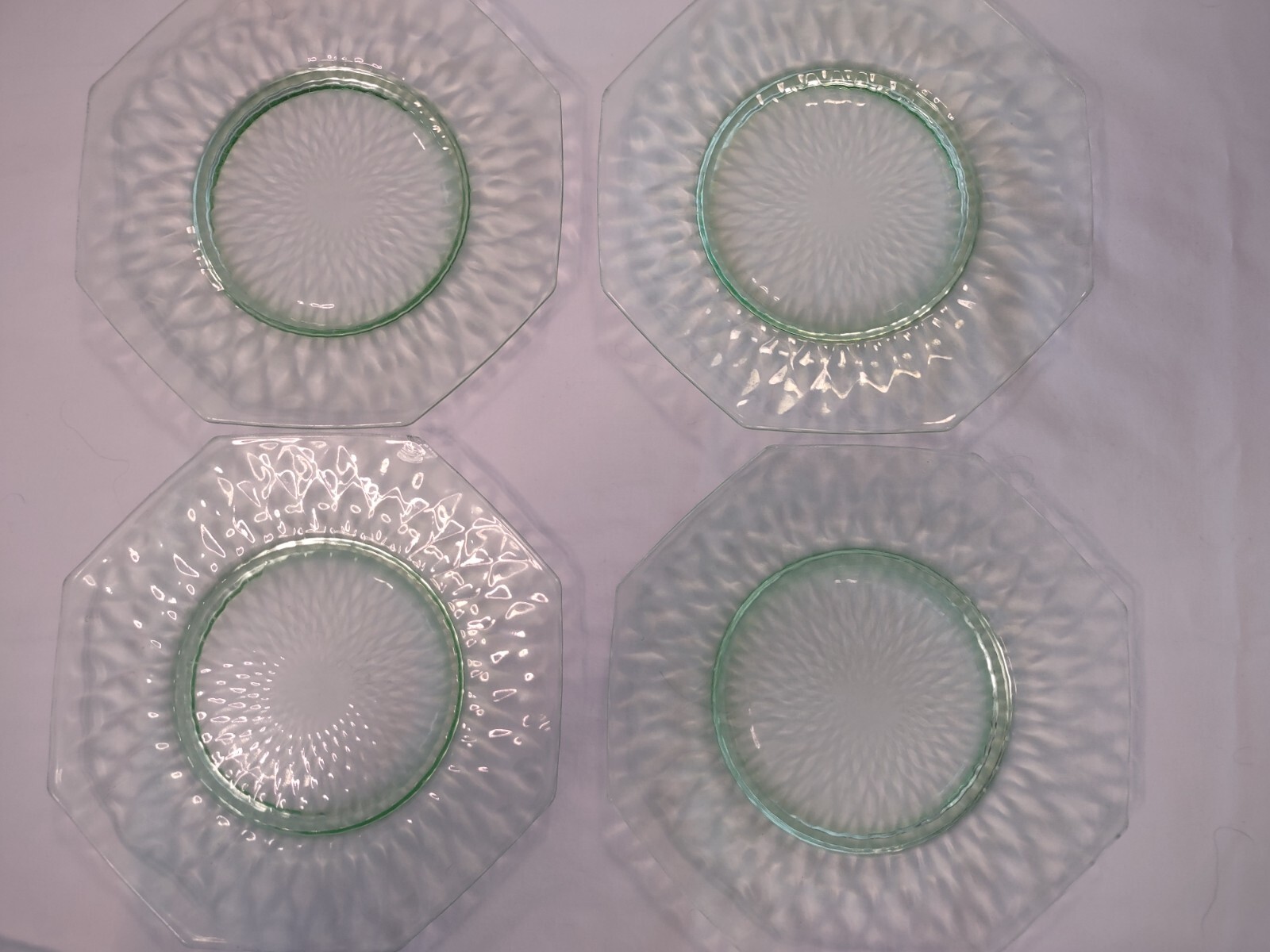 (4) Bryce Bros Canary 7.5”w Octagonal Plate, No. 1000, Diamond Quilted, Antique