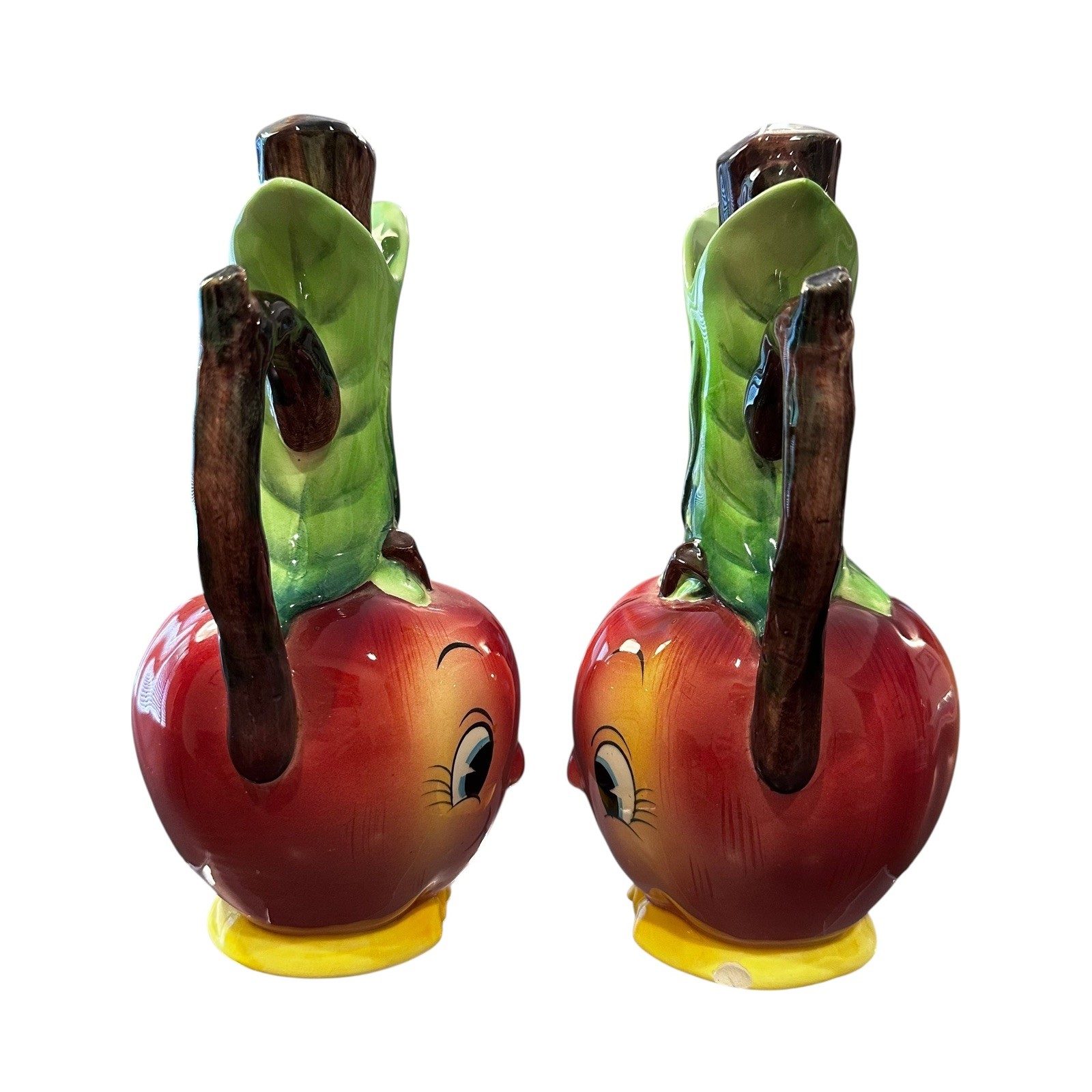 Vintage Anthropomorphic Apple Oil and Vinegar Ceramic Cruet Set PY Japan READ