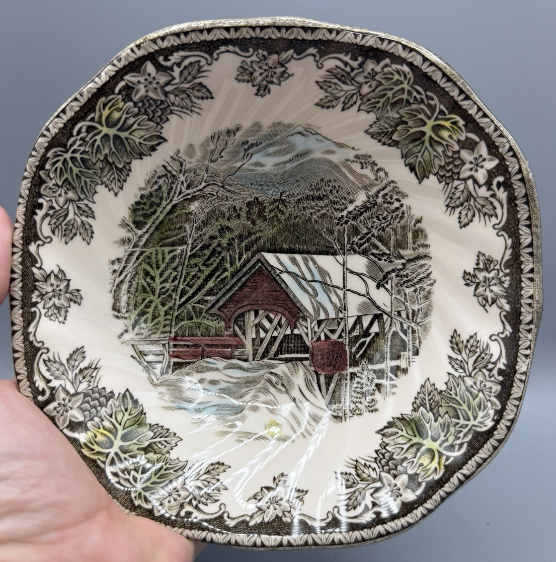 4 Johnson Bros The Friendly Village Covered Bridge Square Cereal Soup Bowls