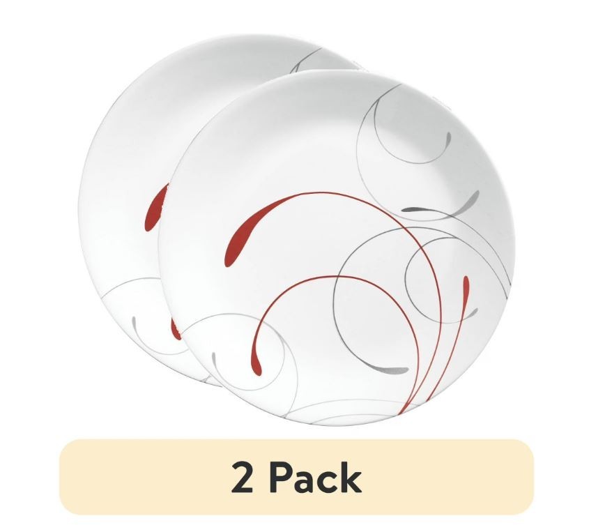 2 pack Corelle Splendor, White and Red Round Dinner Plate, 10.25″