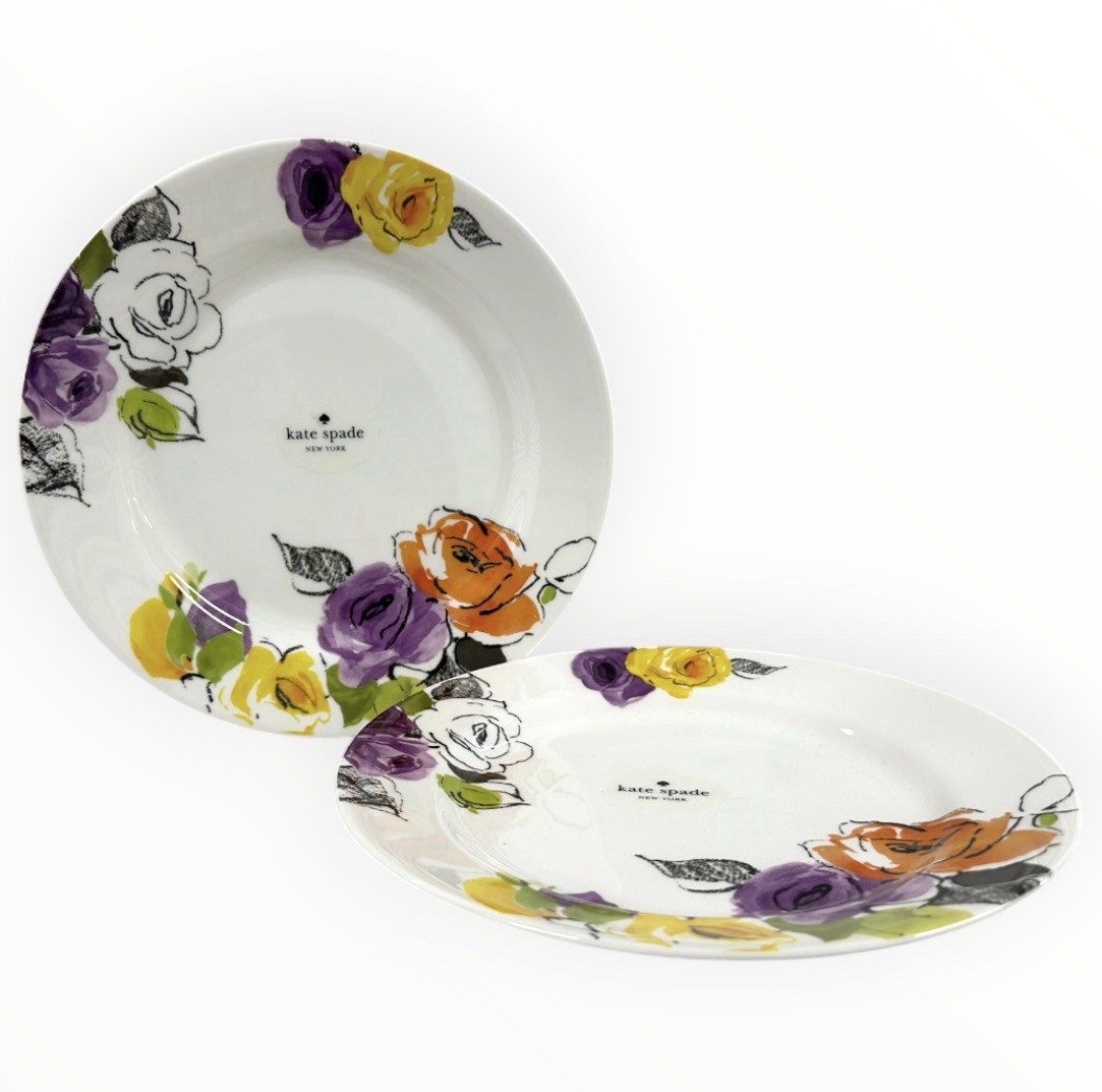 Kate Spade New York Charcoal Floral Dinner Plates Set of 2 Lenox 11.5”