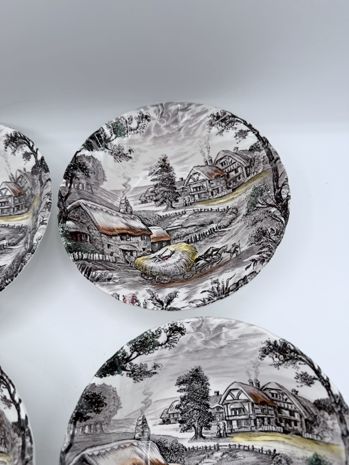 Staffordshire Ironstone Yorkshire Multicolor Coupe Cereal Bowls Set of 6 England
