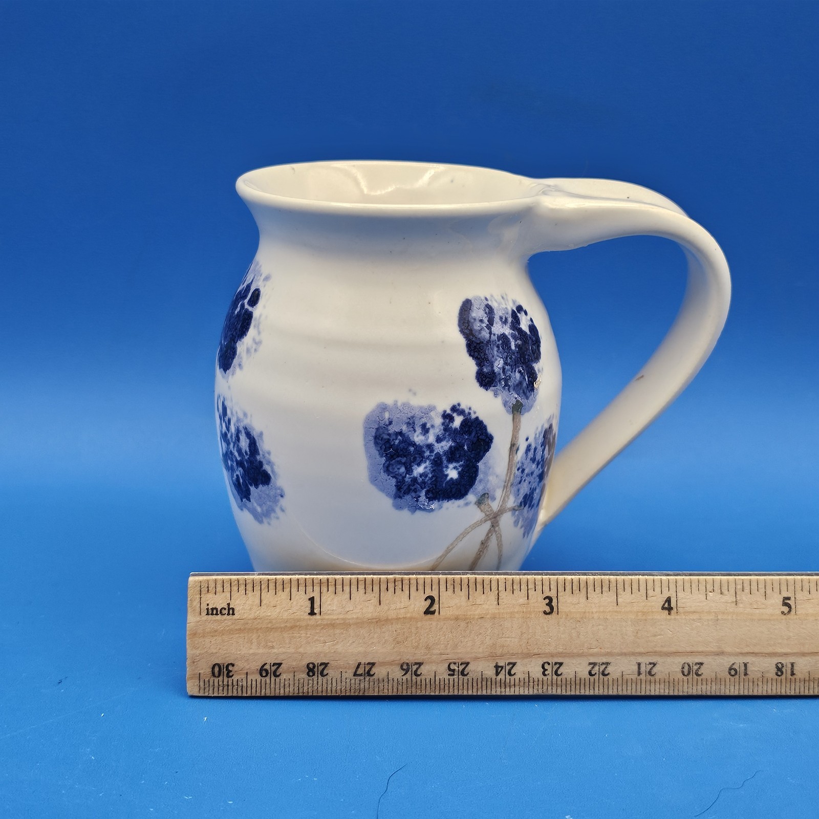 Up-Island Pottery Candy Shweder Creamer Pitcher Blue & White Hydrangea Handmade