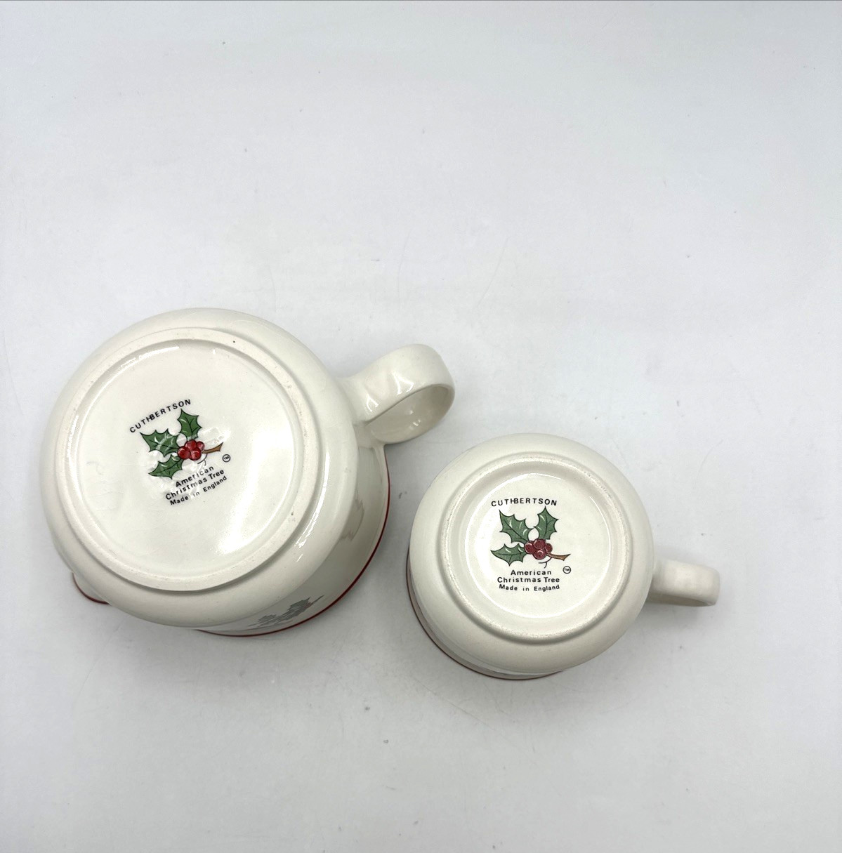 4 Piece Cuthbertson Christmas Tree Holly Berry Cups and Pitcher Set Vintage