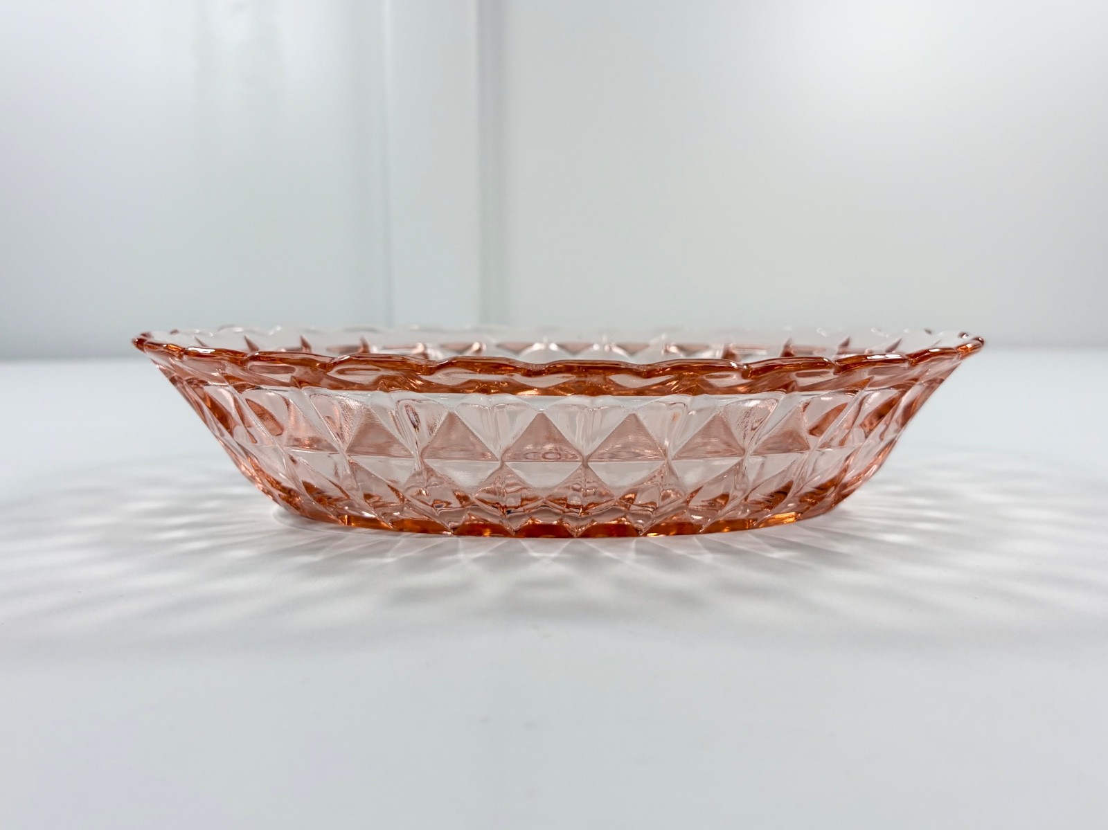 2 Vintage Jeannette Windsor Diamond Pink Depression Glass Oval Serving Bowls Set