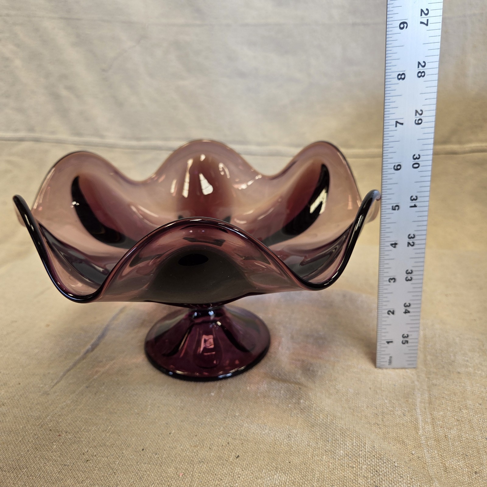 Vintage MCM Viking Epic 6 Petal Amethyst Purple Glass Compote Pedestal Bowl HTF!