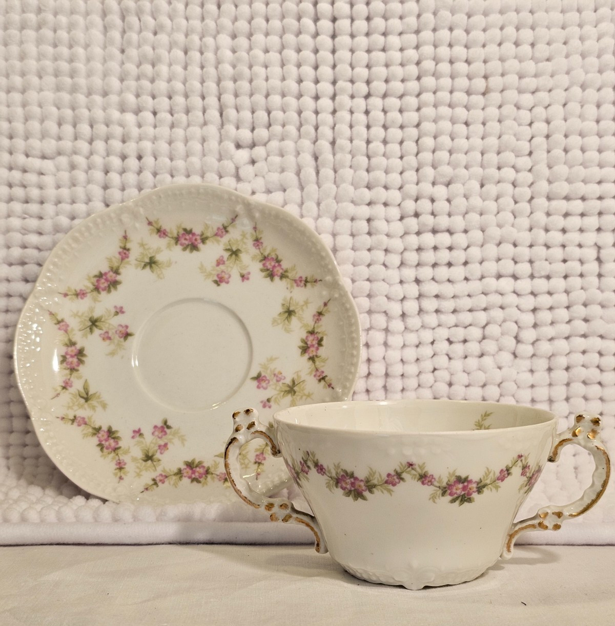 Bouillon cups w/ saucers, set of three, vintage, Haviland, T & V, CF Haviland