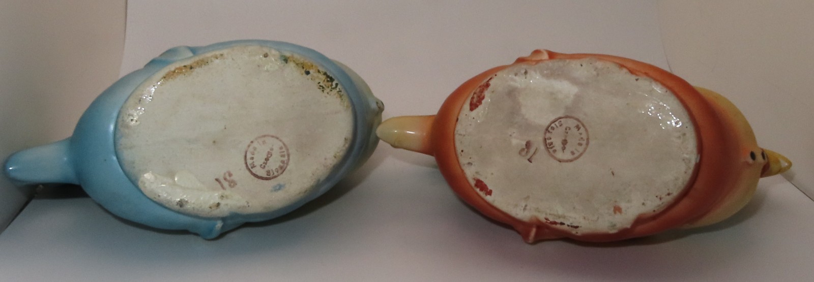 Vintage Czech Pottery “Hen in a Bonnet” Creamer Pair – Art Deco 1920s-30s