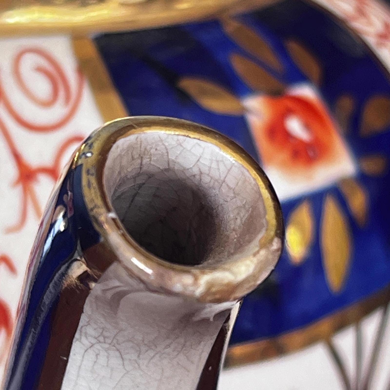 Sudlows Burlesom Gaudy Welsh Tea Pot Cobalt Blue, rust and gold pattern