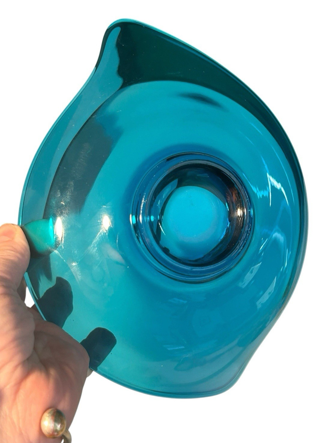 Viking Mid Century Modern Blue Blunique Epic Asymmetrical Glass Pedestal Bowl 8″